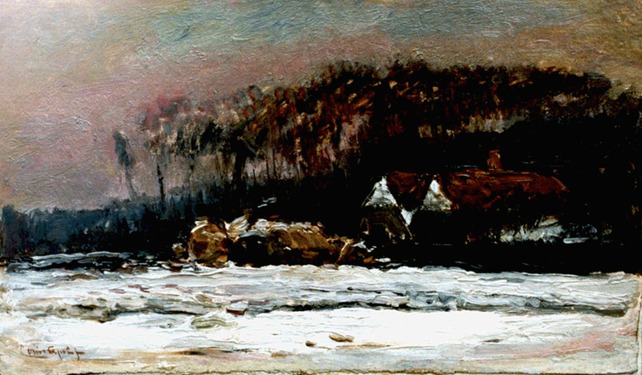 Apol L.F.H. | Lodewijk Franciscus Hendrik 'Louis' Apol, Boerderij in een winters landschap, olieverf op doek 24,5 x 40,2 cm, gesigneerd linksonder Apol L.F.H. | Lodewijk Franciscus Hendrik 'Louis' Apol, Boerderij in een winters landschap, olieverf op doek 24,5 x 40,2 cm, gesigneerd linksonder