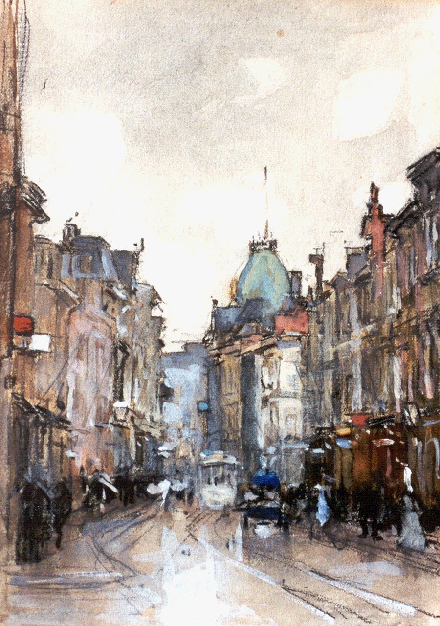 Arntzenius P.F.N.J. | Pieter Florentius Nicolaas Jacobus 'Floris' Arntzenius, Gezicht in de Gravenstraat, Den Haag, zwart krijt en aquarel op papier 20,1 x 14,8 cm, gesigneerd rechtsonder Arntzenius P.F.N.J. | Pieter Florentius Nicolaas Jacobus 'Floris' Arntzenius, Gezicht in de Gravenstraat, Den Haag, zwart krijt en aquarel op papier 20,1 x 14,8 cm, gesigneerd rechtsonder