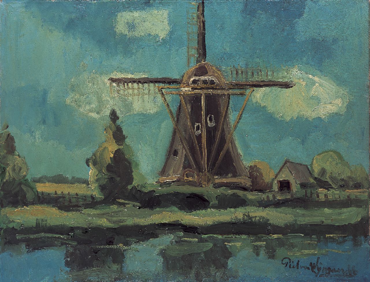 Wijngaerdt P.T. van | Petrus Theodorus 'Piet' van Wijngaerdt, Molen bij Abcoude, olieverf op doek 54,7 x 71,7 cm, gesigneerd rechtsonder Wijngaerdt P.T. van | Petrus Theodorus 'Piet' van Wijngaerdt, Molen bij Abcoude, olieverf op doek 54,7 x 71,7 cm, gesigneerd rechtsonder