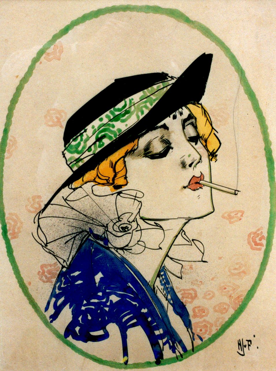 Piggelen H.J. van | H.J. van Piggelen, Dame met sigaret, aquarel op papier 51,0 x 39,0 cm, gesigneerd rechtsonder met ini Piggelen H.J. van | H.J. van Piggelen, Dame met sigaret, aquarel op papier 51,0 x 39,0 cm, gesigneerd rechtsonder met ini