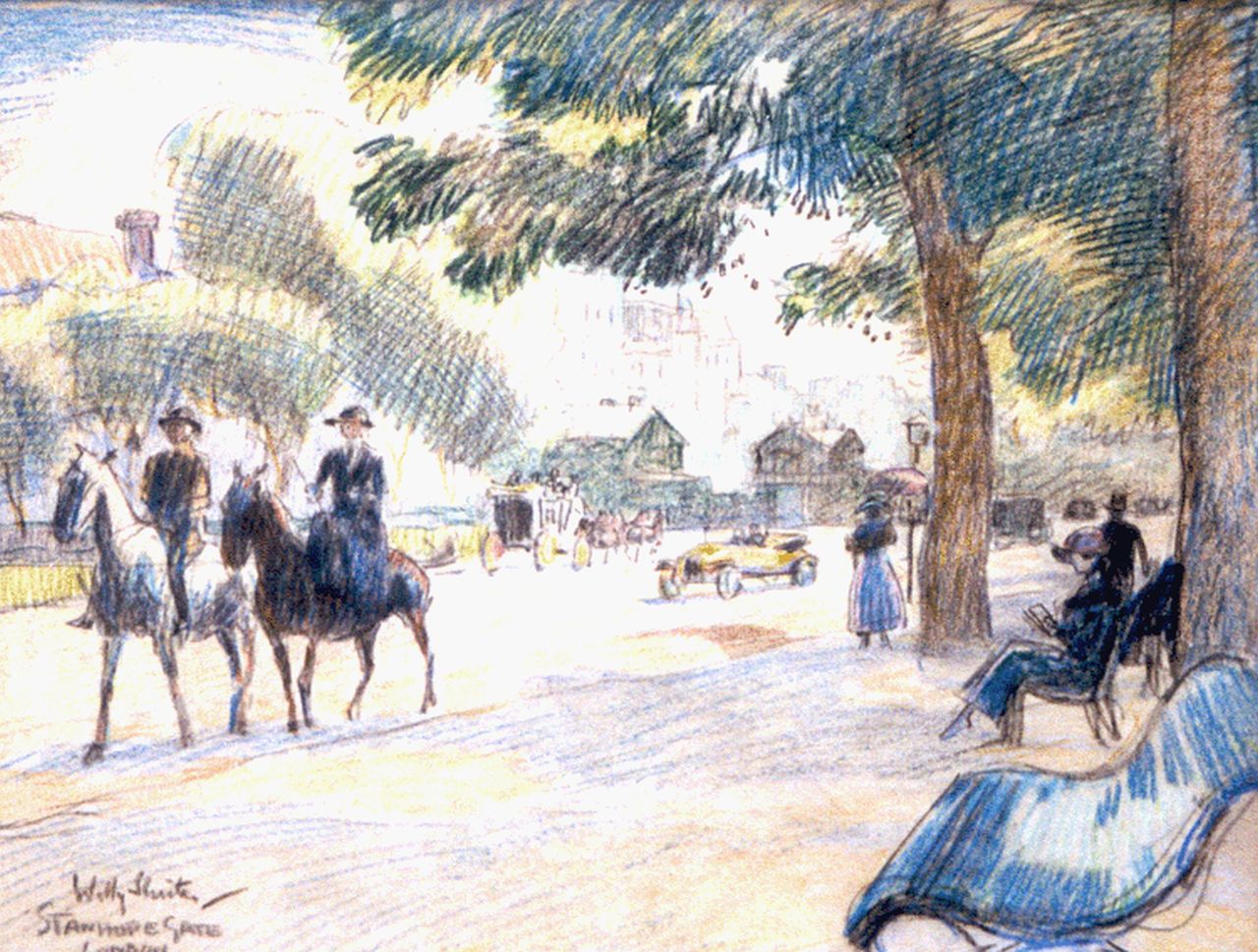 Sluiter J.W.  | Jan Willem 'Willy' Sluiter, Stanhope Gate, London, pastel op papier 25,0 x 33,0 cm, gesigneerd linksonder
