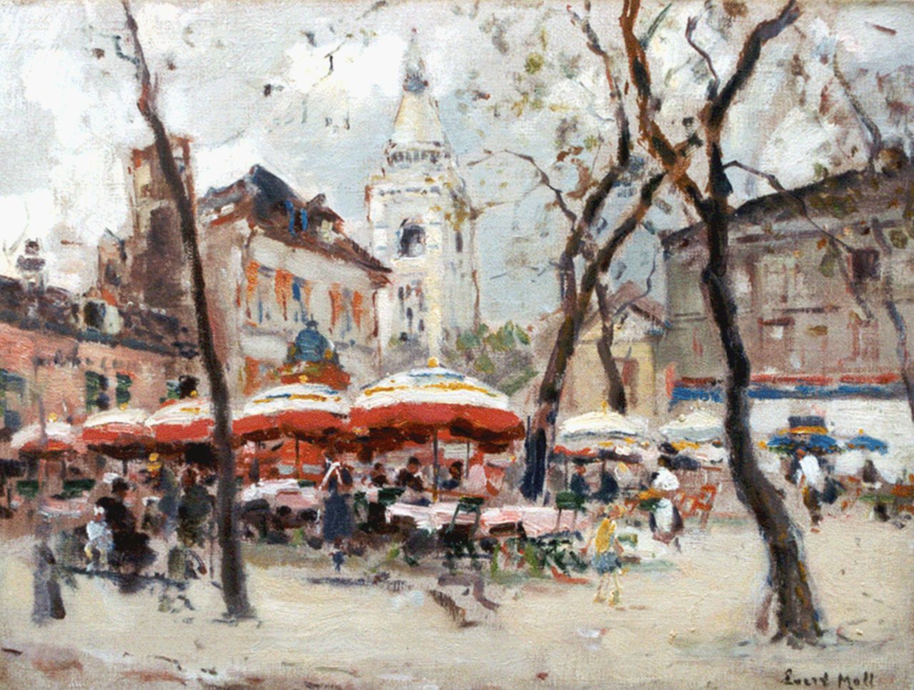 Moll E.  | Evert Moll, Terras op het Montmartre Parijs, olieverf op doek 30,5 x 40,0 cm, gesigneerd rechtsonder