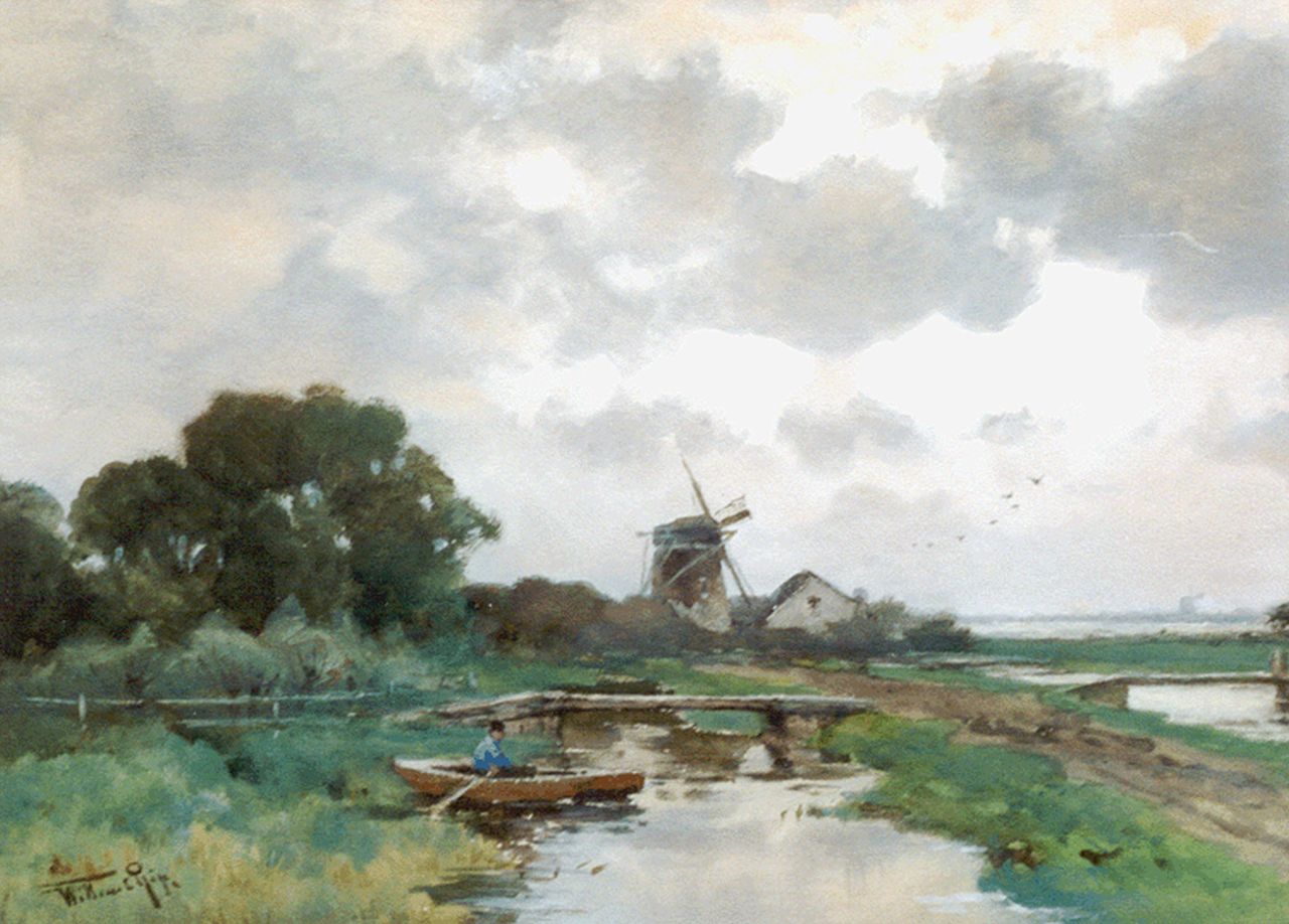 Rip W.C. | 'Willem' Cornelis Rip, Polderlandschap, aquarel op papier 35,5 x 48,5 cm, gesigneerd linksonder Rip W.C. | 'Willem' Cornelis Rip, Polderlandschap, aquarel op papier 35,5 x 48,5 cm, gesigneerd linksonder