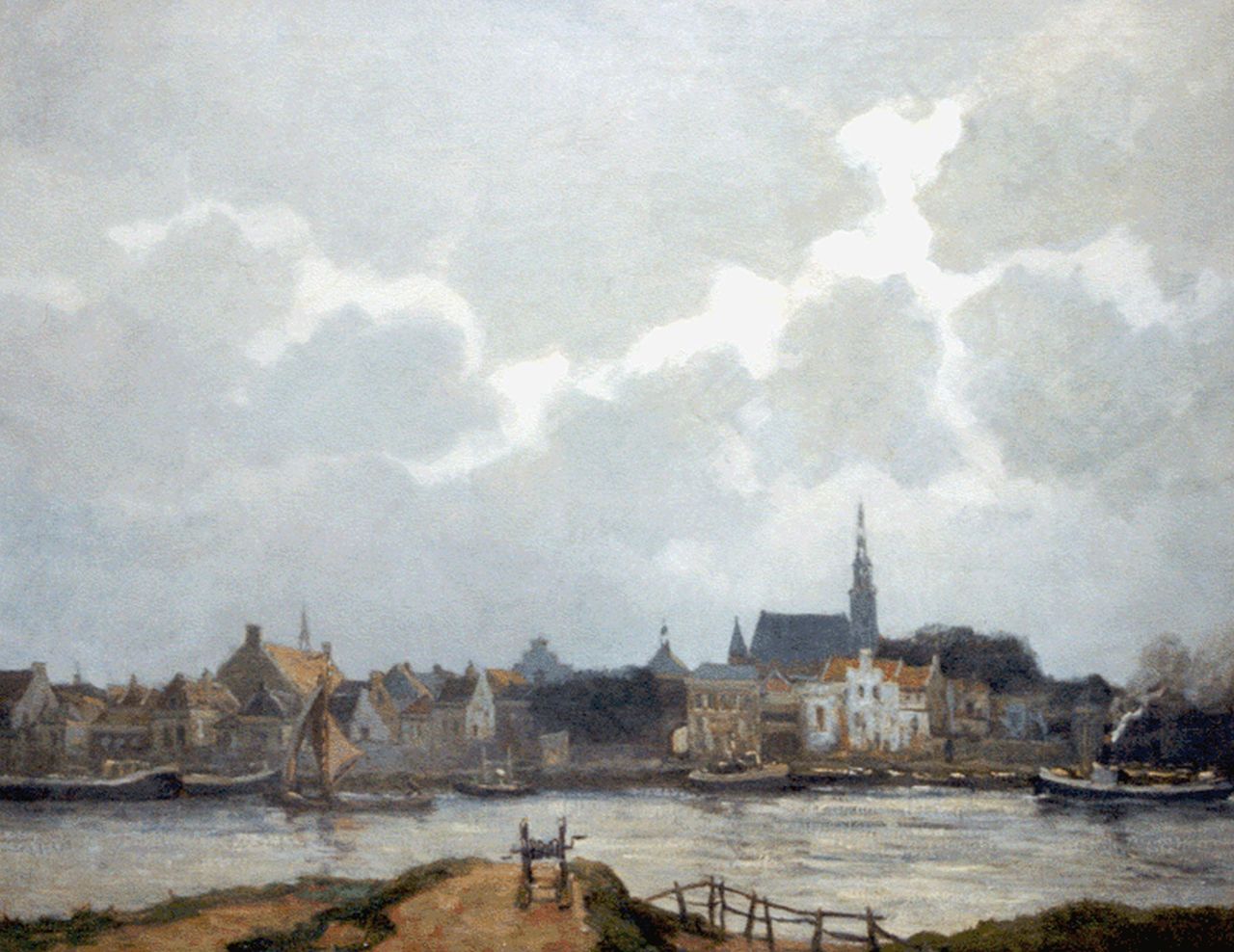 Martin van Waning | Hollands stadje aan het water, olieverf op doek, 80,5 x 100,2 cm, gesigneerd r.o.