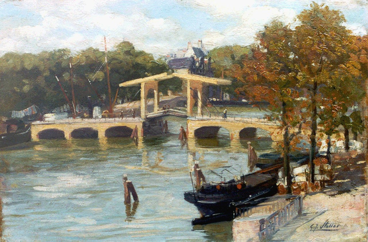 Staller G.J. | Gerard Johan Staller, Binnen-Amstel met de Magere Brug in Amsterdam, olieverf op doek op board 30,0 x 44,8 cm, gesigneerd rechtsonder Staller G.J. | Gerard Johan Staller, Binnen-Amstel met de Magere Brug in Amsterdam, olieverf op doek op board 30,0 x 44,8 cm, gesigneerd rechtsonder