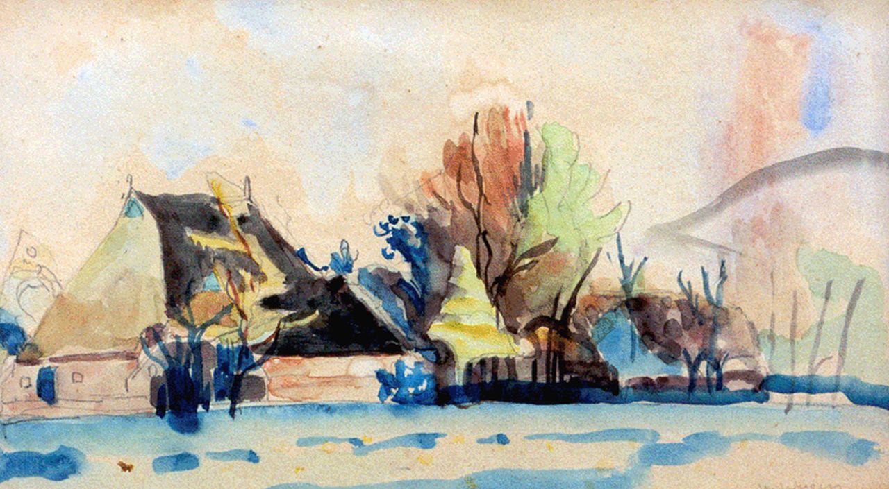 Wiegers J. | Jan Wiegers, Groninger boerderijen, potlood en aquarel op papier 25,3 x 44,0 cm, gesigneerd rechtsonder en gedateerd '27 Wiegers J. | Jan Wiegers, Groninger boerderijen, potlood en aquarel op papier 25,3 x 44,0 cm, gesigneerd rechtsonder en gedateerd '27