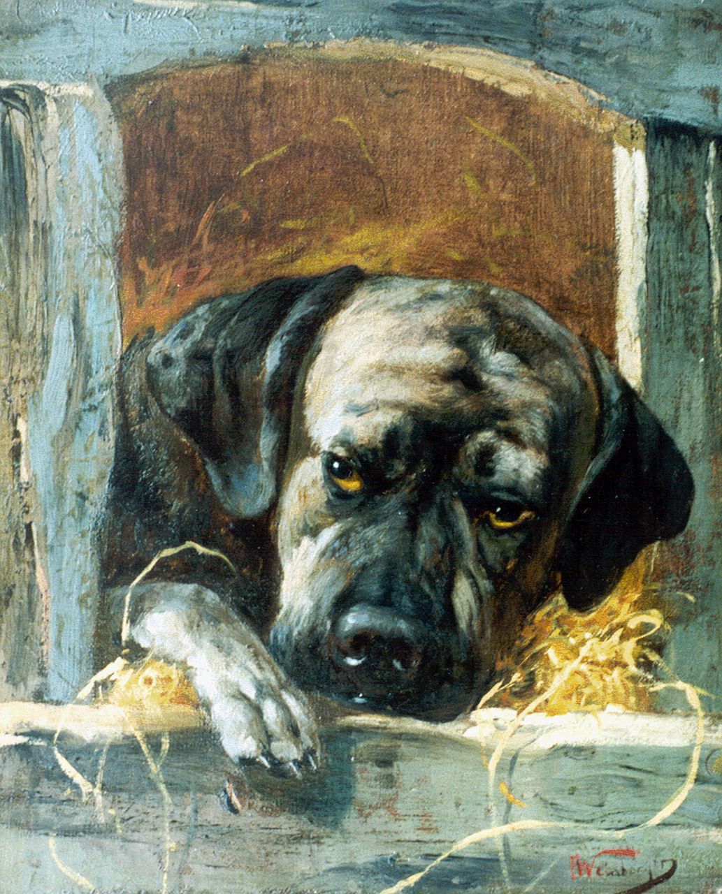 Weinberger A. | Anton Weinberger, De waakhond, olieverf op doek 32,2 x 26,7 cm, gesigneerd rechtsonder Weinberger A. | Anton Weinberger, De waakhond, olieverf op doek 32,2 x 26,7 cm, gesigneerd rechtsonder