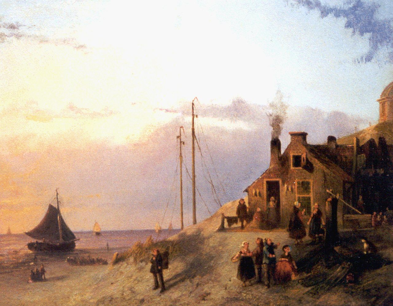 Bles J. | Joseph Bles, Strandgezicht met vissers en schepen in Scheveningen, olieverf op paneel 20,6 x 26,3 cm, gesigneerd rechtsonder Bles J. | Joseph Bles, Strandgezicht met vissers en schepen in Scheveningen, olieverf op paneel 20,6 x 26,3 cm, gesigneerd rechtsonder