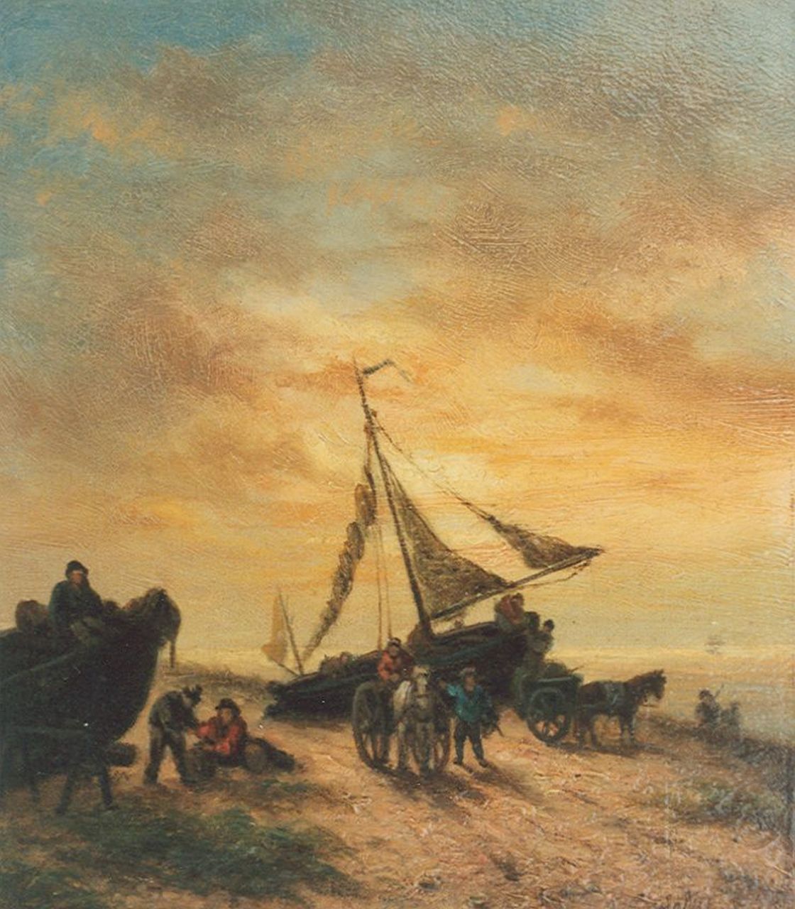 Schulman L. | Lion Schulman, Bedrijvigheid op het strand, olieverf op paneel 18,6 x 15,9 cm, gesigneerd rechtsonder Schulman L. | Lion Schulman, Bedrijvigheid op het strand, olieverf op paneel 18,6 x 15,9 cm, gesigneerd rechtsonder
