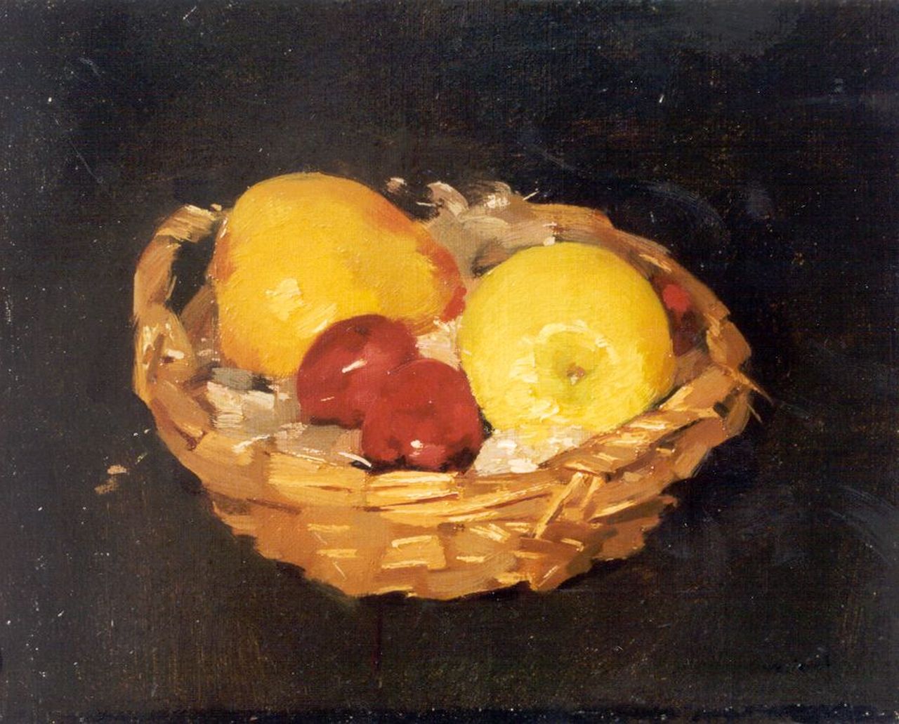 Verdonk F.W. | Frederik Willem 'Frits' Verdonk, Fruitmandje, olieverf op doek 24,3 x 30,3 cm, gesigneerd rechtsonder Verdonk F.W. | Frederik Willem 'Frits' Verdonk, Fruitmandje, olieverf op doek 24,3 x 30,3 cm, gesigneerd rechtsonder