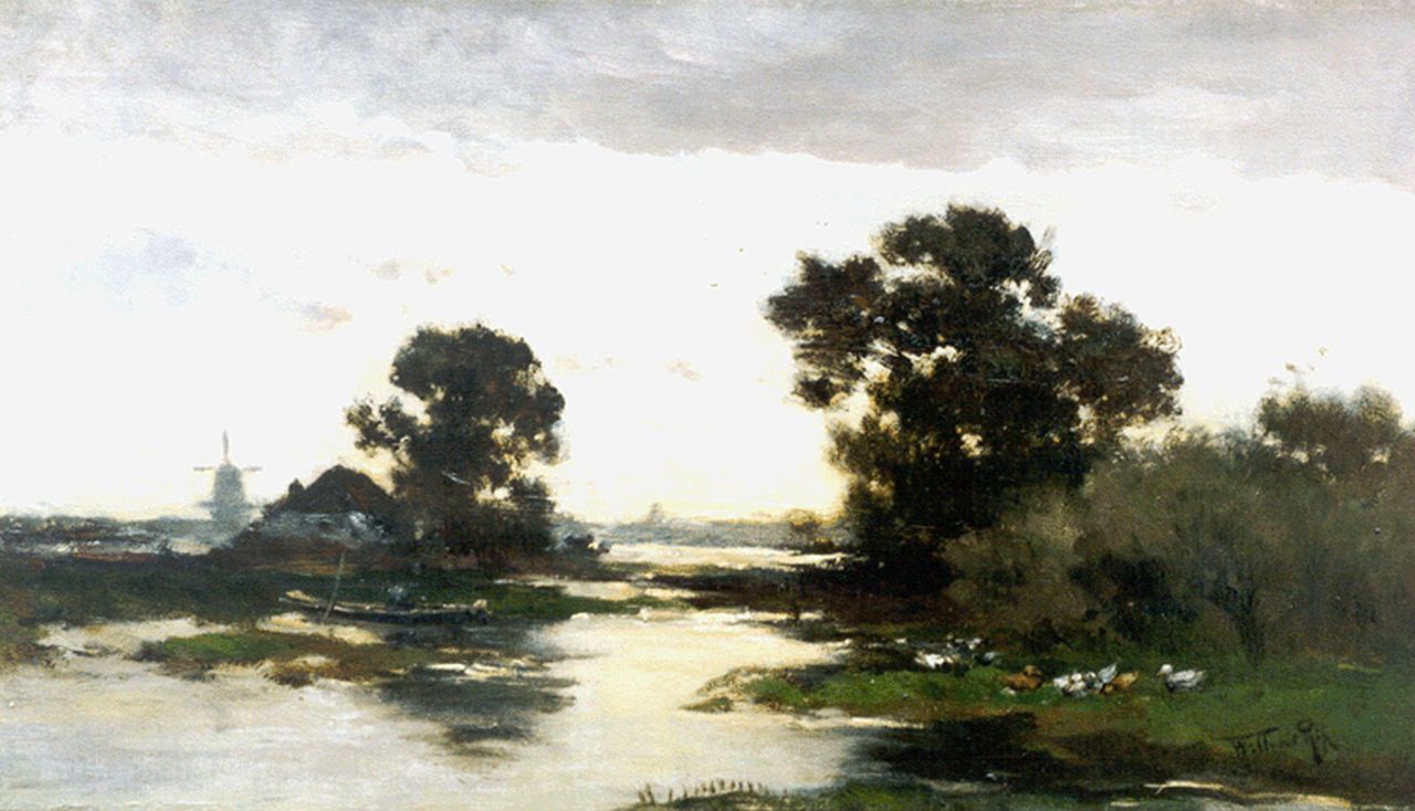 Rip W.C. | 'Willem' Cornelis Rip, Polderlandschap bij avondstond, olieverf op doek 40,6 x 70,3 cm, gesigneerd rechtsonder Rip W.C. | 'Willem' Cornelis Rip, Polderlandschap bij avondstond, olieverf op doek 40,6 x 70,3 cm, gesigneerd rechtsonder