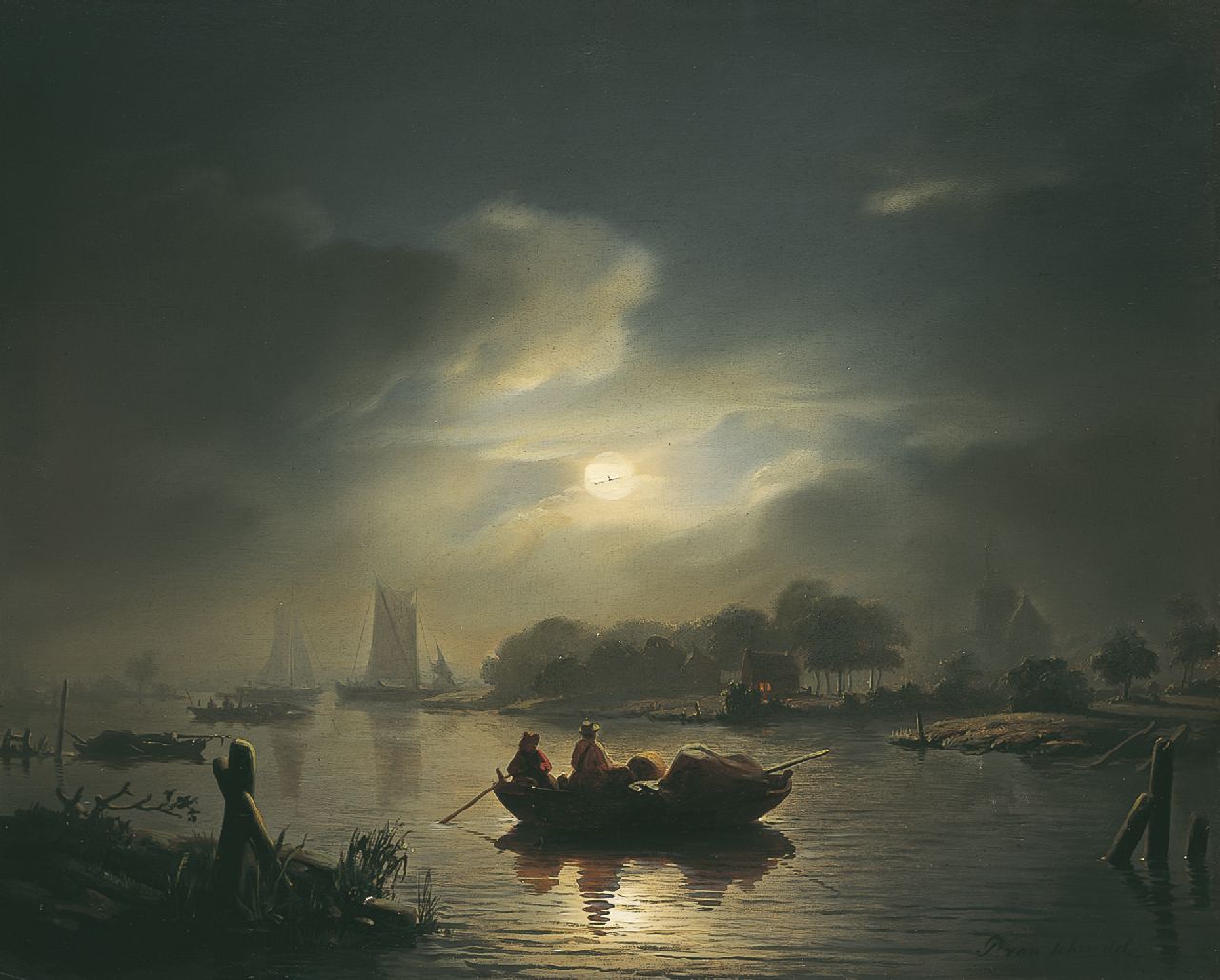 Schendel P. van | Petrus van Schendel, Riviergezicht bij maanlicht, olieverf op paneel 31,9 x 40,0 cm, gesigneerd rechtsonder en gedateerd '46 Schendel P. van | Petrus van Schendel, Riviergezicht bij maanlicht, olieverf op paneel 31,9 x 40,0 cm, gesigneerd rechtsonder en gedateerd '46