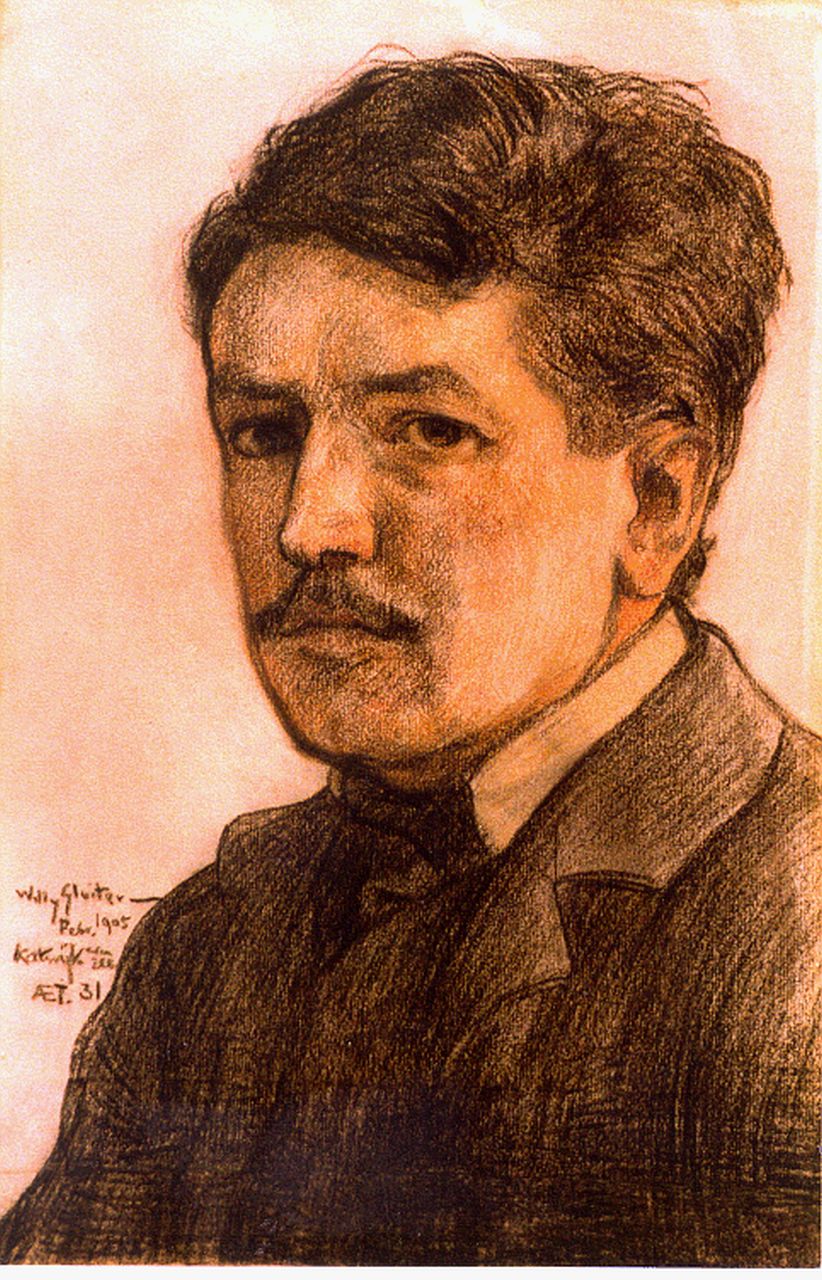 Sluiter J.W. | Jan Willem 'Willy' Sluiter, Zelfportret dd. febr. 1905, tekening op papier 26,0 x 20,0 cm, gesigneerd linksonder Sluiter J.W. | Jan Willem 'Willy' Sluiter, Zelfportret dd. febr. 1905, tekening op papier 26,0 x 20,0 cm, gesigneerd linksonder
