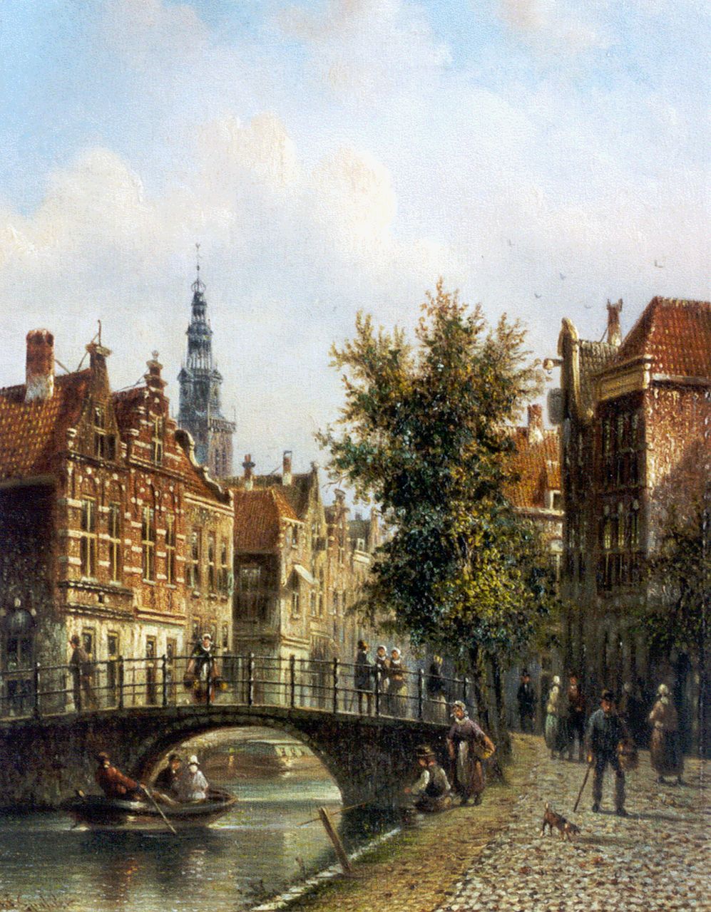 Spohler J.F. | Johannes Franciscus Spohler, Stadsgezicht met de Oude Kerk in Amsterdam, olieverf op paneel 20,3 x 15,7 cm, gesigneerd linksonder Spohler J.F. | Johannes Franciscus Spohler, Stadsgezicht met de Oude Kerk in Amsterdam, olieverf op paneel 20,3 x 15,7 cm, gesigneerd linksonder