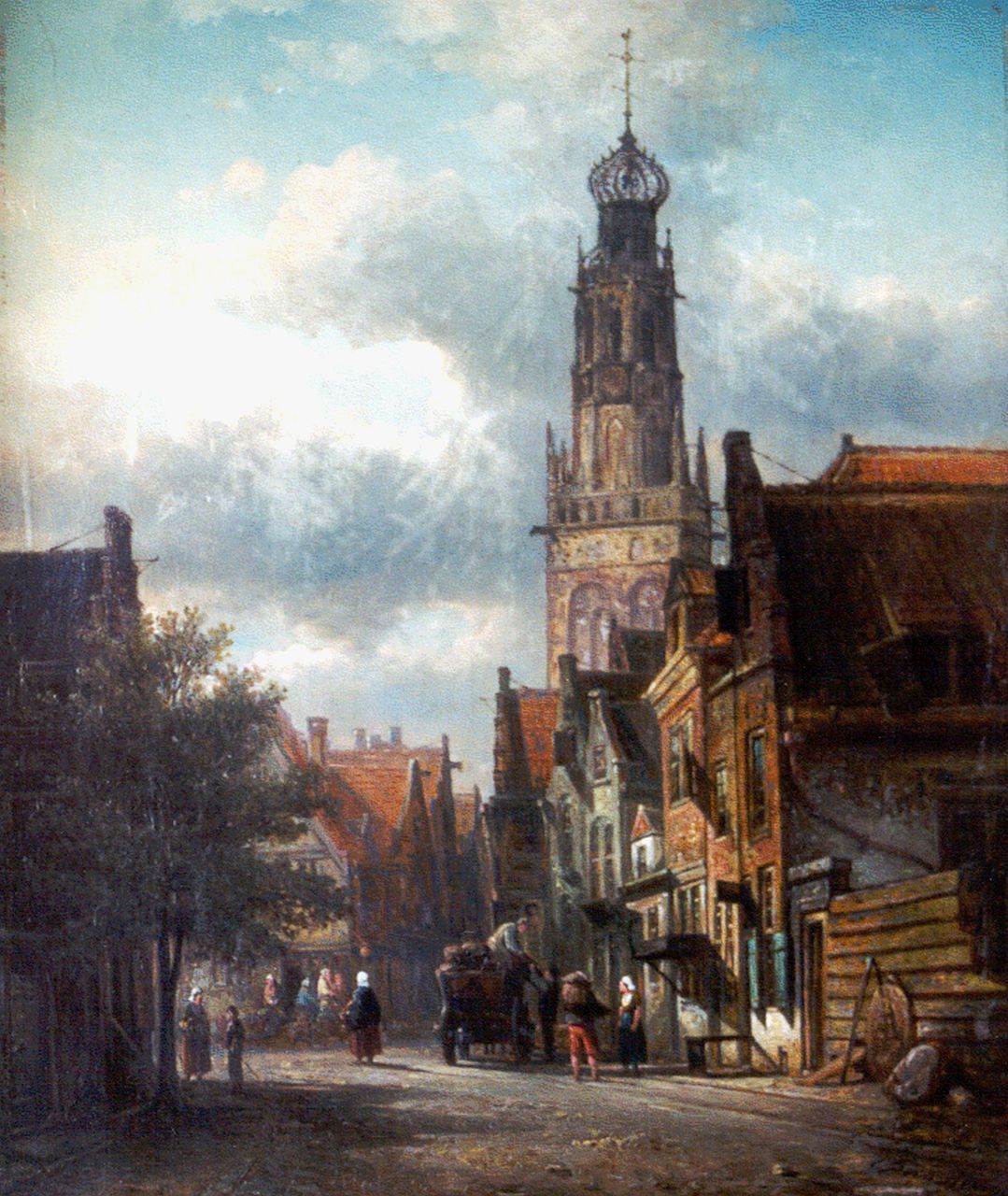 Bommel E.P. van | Elias Pieter van Bommel, Zonnig straatje aan de voet van de Bakenesserkerk, Haarlem, olieverf op doek 47,3 x 39,7 cm, gesigneerd rechtsonder Bommel E.P. van | Elias Pieter van Bommel, Zonnig straatje aan de voet van de Bakenesserkerk, Haarlem, olieverf op doek 47,3 x 39,7 cm, gesigneerd rechtsonder