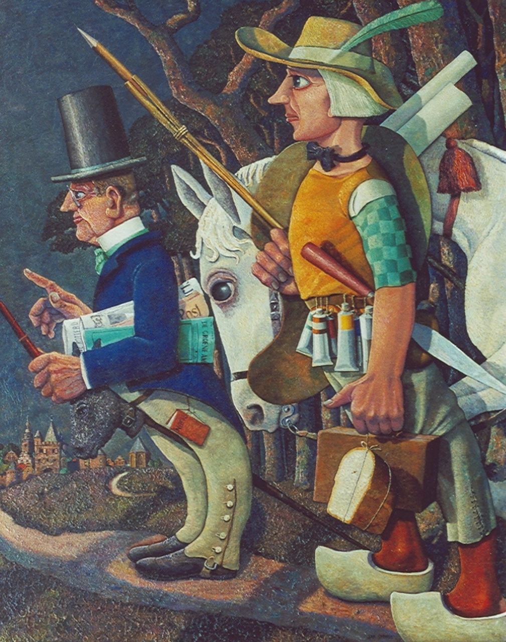Strube J.H. | Johan Hendrik 'Jan' Strube, Don Quichotte en Sancho Panza, olieverf op doek 108,4 x 86,4 cm, gesigneerd rechtsonder en gedateerd '34 Strube J.H. | Johan Hendrik 'Jan' Strube, Don Quichotte en Sancho Panza, olieverf op doek 108,4 x 86,4 cm, gesigneerd rechtsonder en gedateerd '34