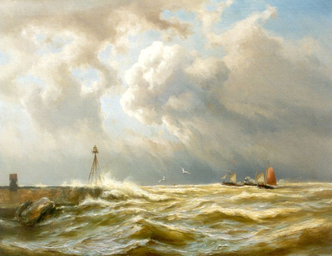 Koekkoek J.H.B. | Johannes Hermanus Barend 'Jan H.B.' Koekkoek, Zeilschepen en een raderboot bij storm nabij IJmuiden, olieverf op doek 63,5 x 80,5 cm, gesigneerd linksonder Koekkoek J.H.B. | Johannes Hermanus Barend 'Jan H.B.' Koekkoek, Zeilschepen en een raderboot bij storm nabij IJmuiden, olieverf op doek 63,5 x 80,5 cm, gesigneerd linksonder