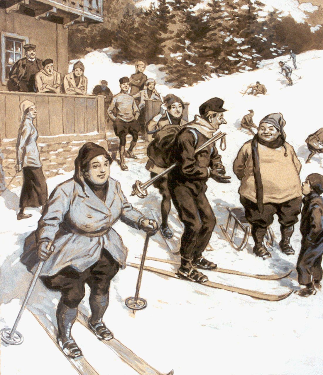 Meissl A.E. Ritter von | August Meissl, Wintersport, krijt en gouache op papier 34,0 x 28,5 cm, gesigneerd linksonder Meissl A.E. Ritter von | August Meissl, Wintersport, krijt en gouache op papier 34,0 x 28,5 cm, gesigneerd linksonder