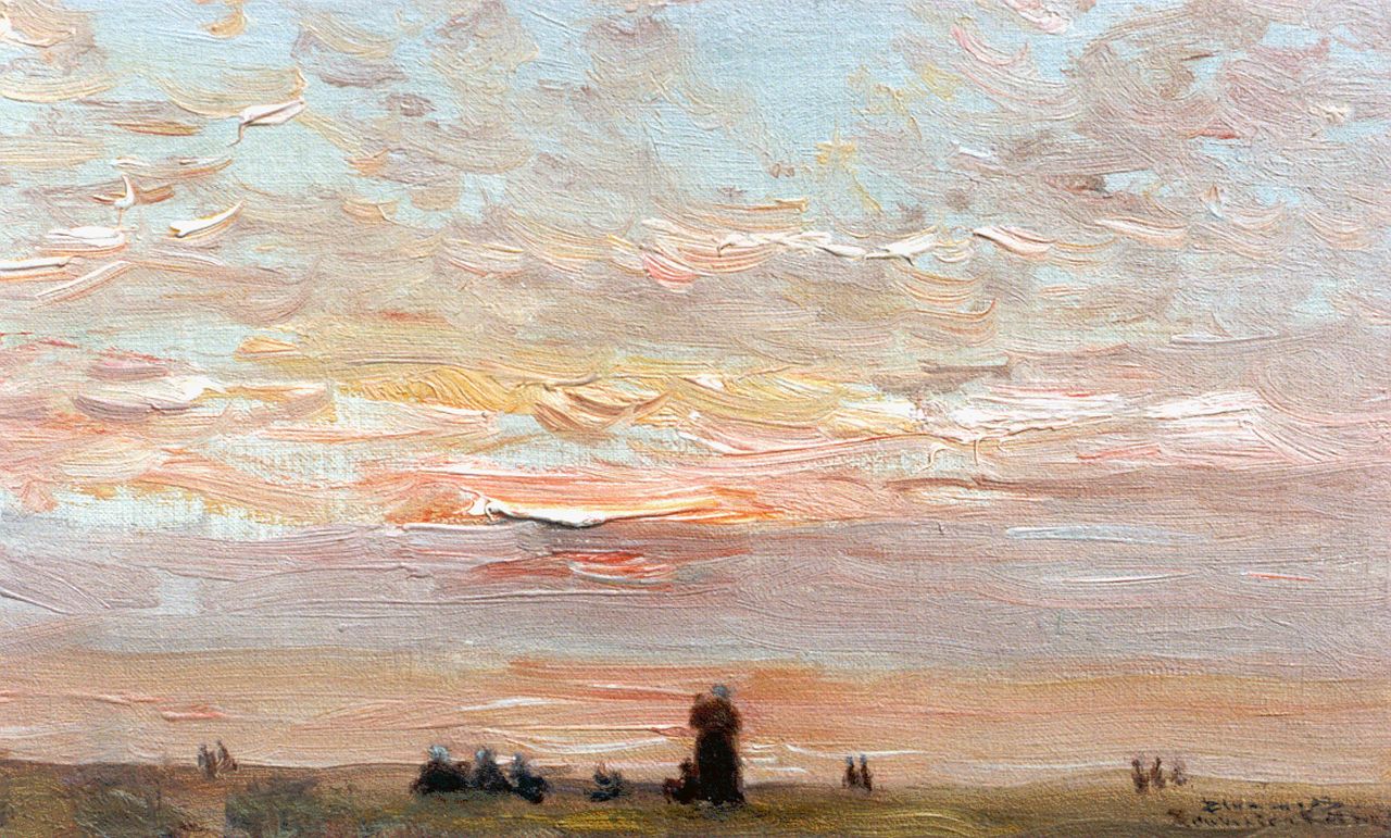 Blommers B.J. | Bernardus Johannes 'Bernard' Blommers, Strandgezicht 'Souvenir aan Katwijk', olieverf op doek 17,5 x 27,5 cm, gesigneerd rechtsonder en gedateerd 1900 Blommers B.J. | Bernardus Johannes 'Bernard' Blommers, Strandgezicht 'Souvenir aan Katwijk', olieverf op doek 17,5 x 27,5 cm, gesigneerd rechtsonder en gedateerd 1900