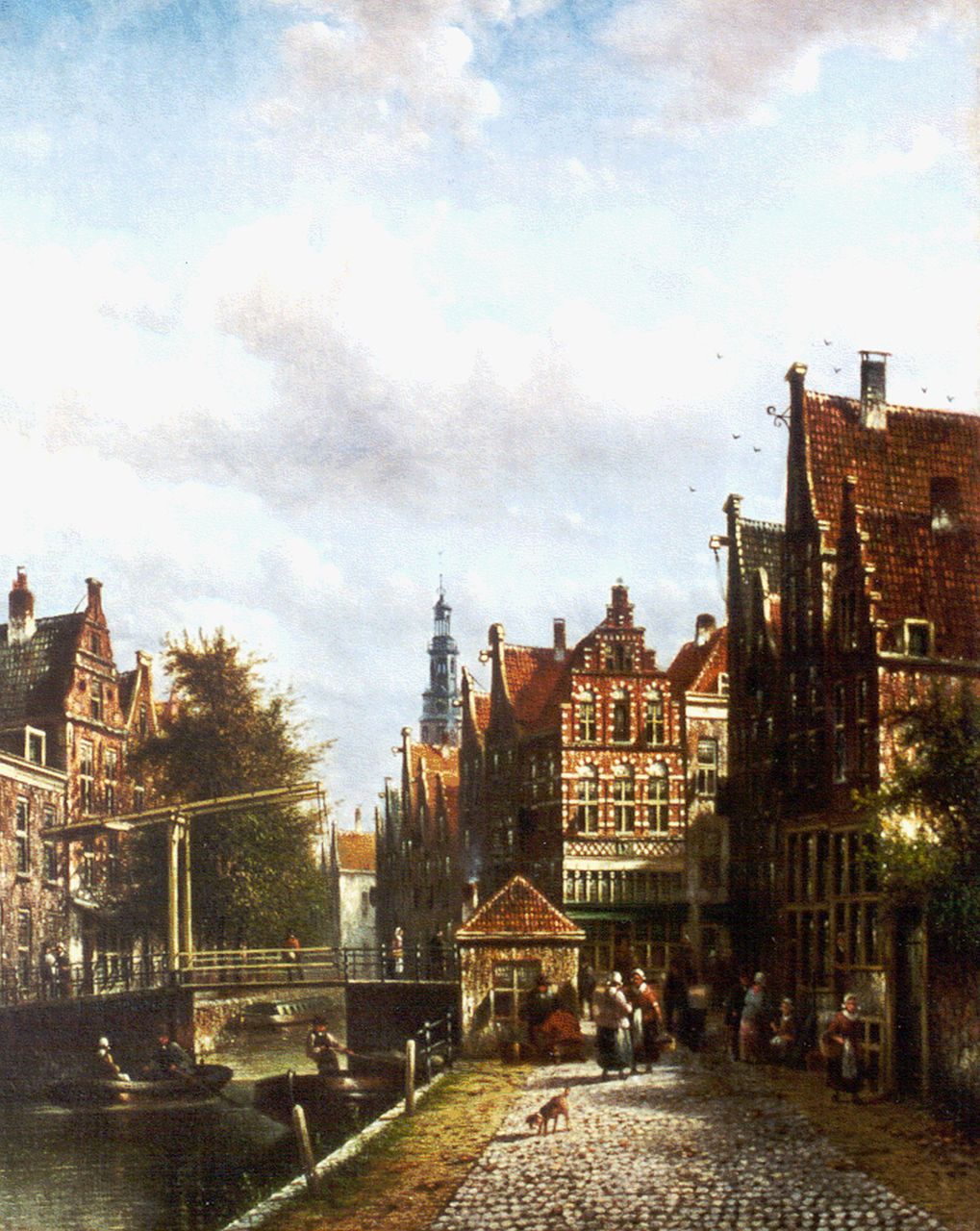 Spohler J.F. | Johannes Franciscus Spohler, Stadsgezicht met gracht en ophaalbrug, olieverf op doek 44,4 x 35,2 cm, gesigneerd linksonder Spohler J.F. | Johannes Franciscus Spohler, Stadsgezicht met gracht en ophaalbrug, olieverf op doek 44,4 x 35,2 cm, gesigneerd linksonder