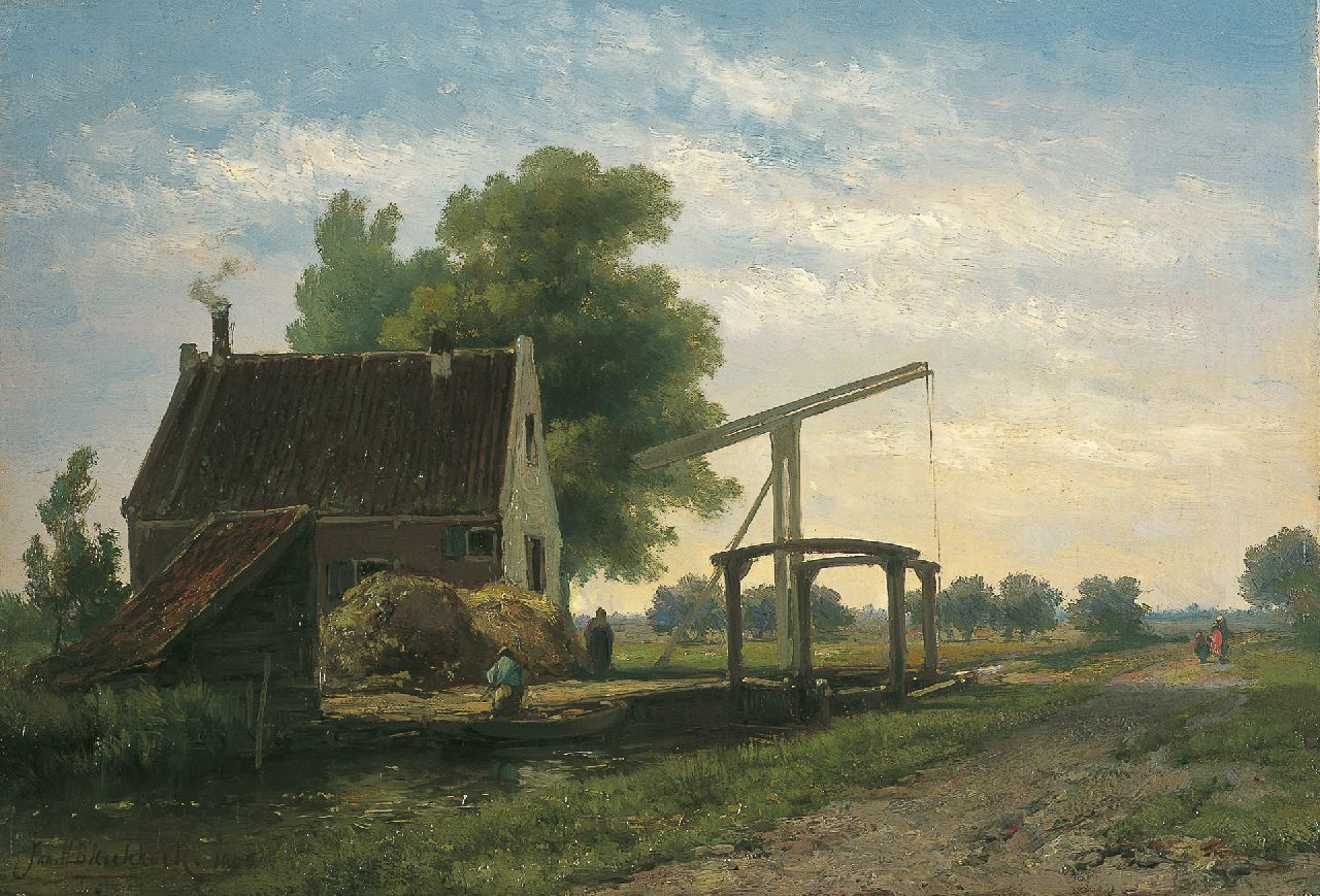 Koekkoek J.H.B. | Johannes Hermanus Barend 'Jan H.B.' Koekkoek, Ophaalbrug in Kortenhoef, olieverf op doek 32,0 x 47,4 cm, gesigneerd linksonder en gedateerd 1900 Koekkoek J.H.B. | Johannes Hermanus Barend 'Jan H.B.' Koekkoek, Ophaalbrug in Kortenhoef, olieverf op doek 32,0 x 47,4 cm, gesigneerd linksonder en gedateerd 1900