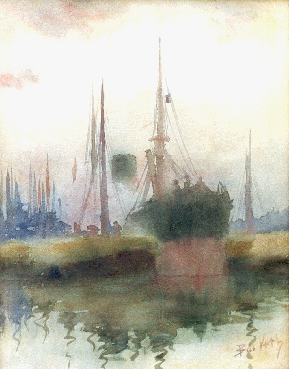 Veth B. | Bastiaan 'Bas' Veth, Havengezicht bij Dordrecht, aquarel op papier 36,0 x 28,0 cm, gesigneerd rechtsonder en verso gedateerd '91 Veth B. | Bastiaan 'Bas' Veth, Havengezicht bij Dordrecht, aquarel op papier 36,0 x 28,0 cm, gesigneerd rechtsonder en verso gedateerd '91