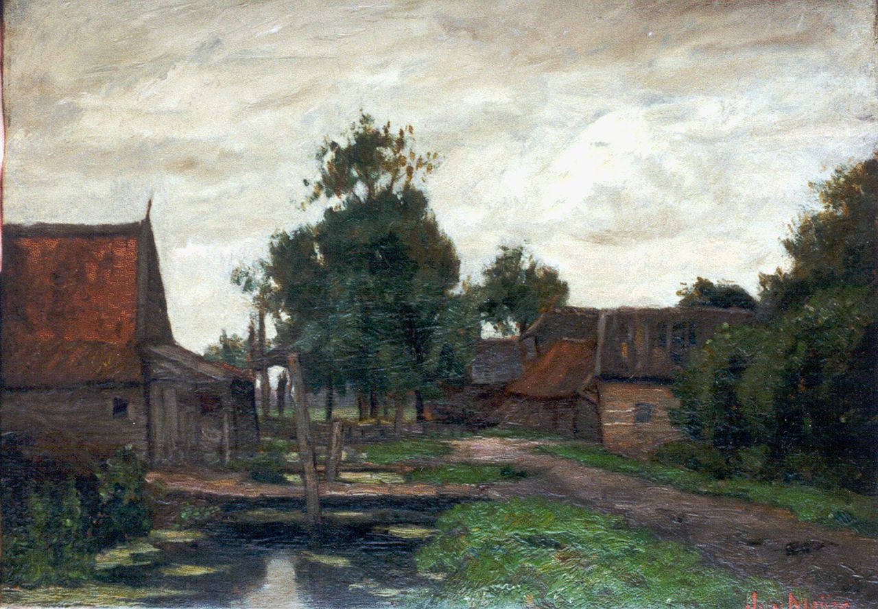 Meijer J. | Johannes 'Johan' Meijer, Dorpsweggetje langs een sloot, olieverf op doek 32,8 x 46,2 cm, gesigneerd rechtsonder Meijer J. | Johannes 'Johan' Meijer, Dorpsweggetje langs een sloot, olieverf op doek 32,8 x 46,2 cm, gesigneerd rechtsonder