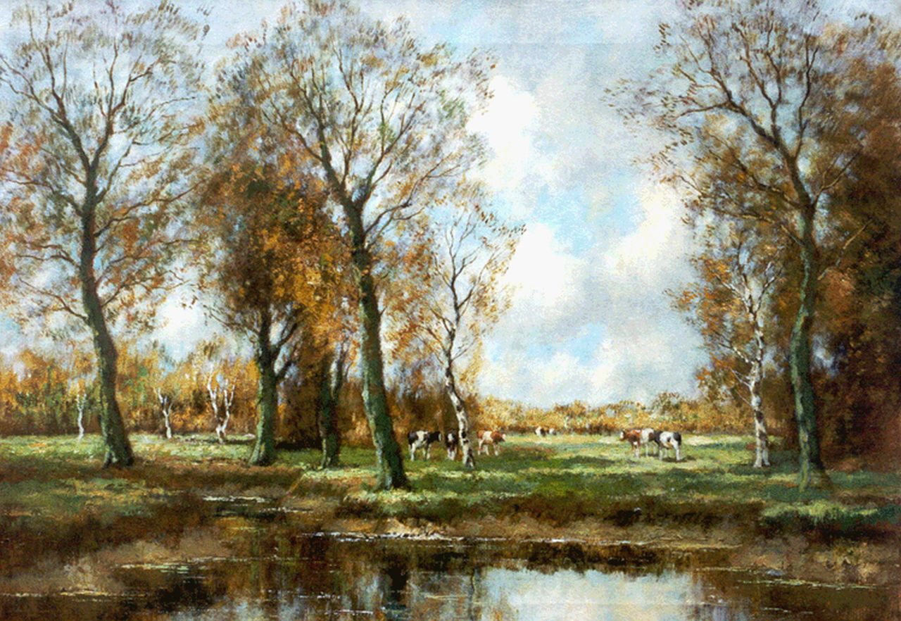 Bouter C.W. | Cornelis Wouter 'Cor' Bouter, Koeien in een herfstlandschap, olieverf op doek 51,0 x 71,2 cm, gesigneerd rechtsonder 'W. Hendriks' Bouter C.W. | Cornelis Wouter 'Cor' Bouter, Koeien in een herfstlandschap, olieverf op doek 51,0 x 71,2 cm, gesigneerd rechtsonder 'W. Hendriks'
