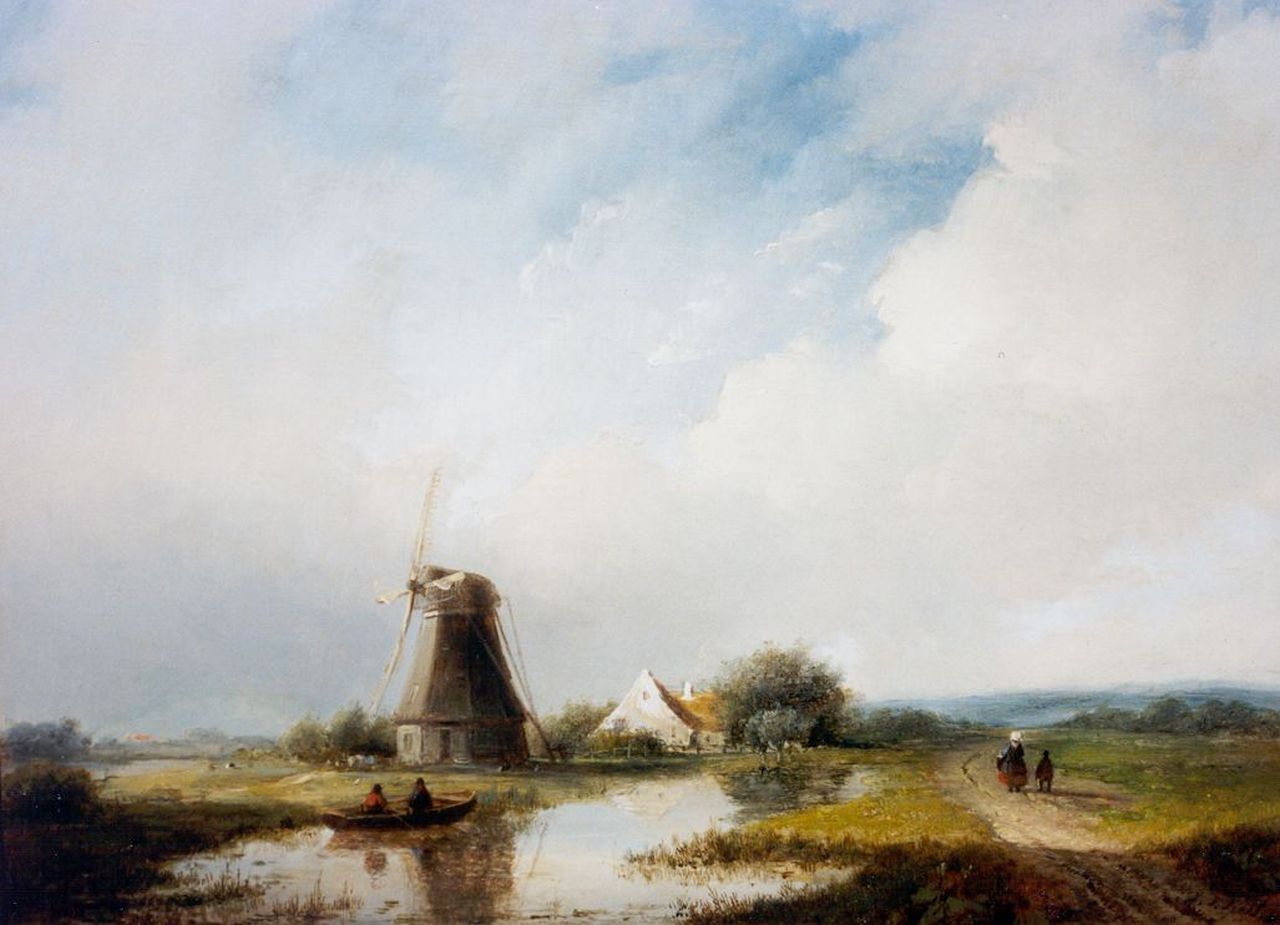 Spohler J.J. | Jan Jacob Spohler, Landschap met molen aan een vaart, olieverf op paneel 30,5 x 39,8 cm, gesigneerd rechtsonder Spohler J.J. | Jan Jacob Spohler, Landschap met molen aan een vaart, olieverf op paneel 30,5 x 39,8 cm, gesigneerd rechtsonder