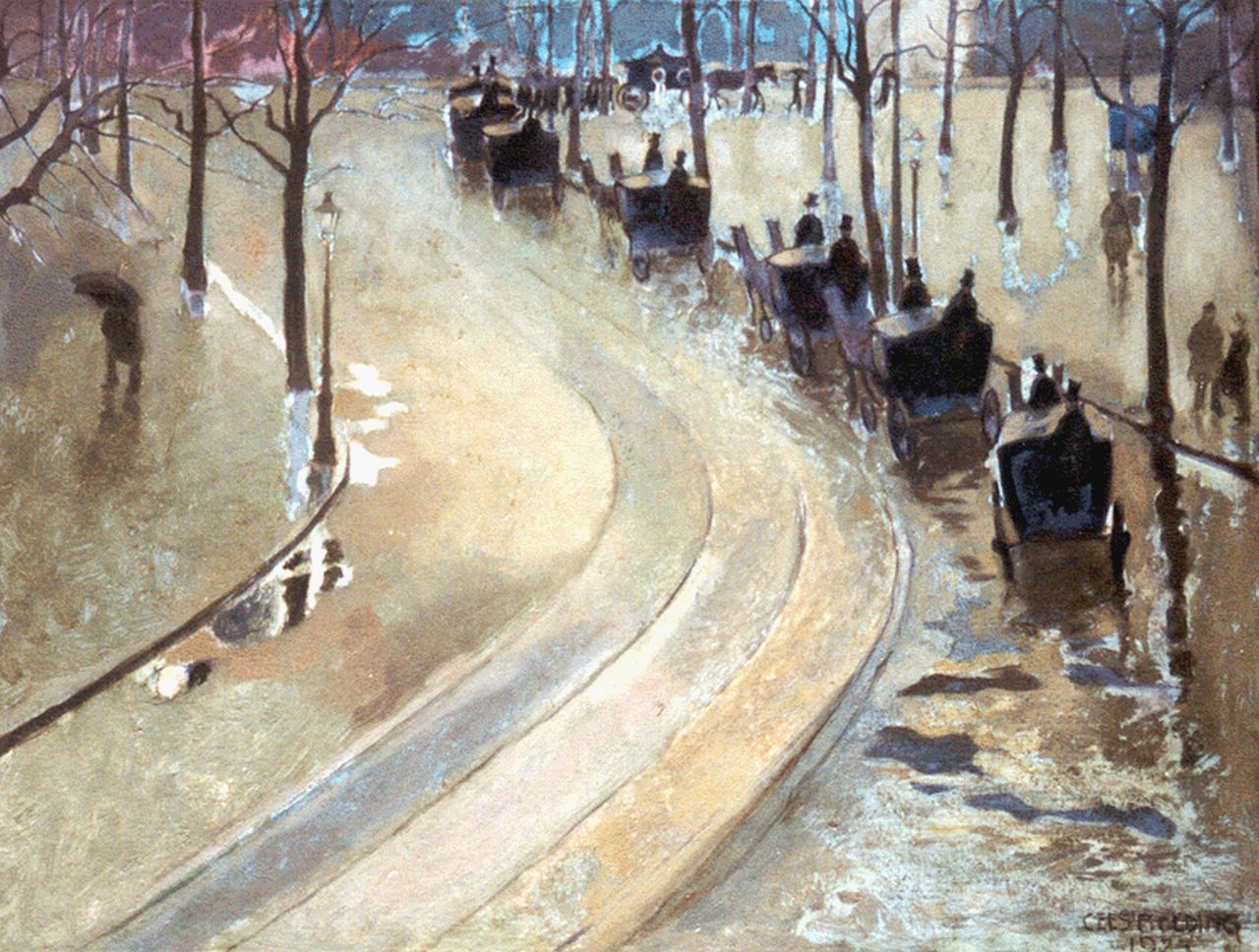 Bolding C. | Cornelis 'Cees' Bolding, Uitvaart, olieverf op doek op schildersboard 34,0 x 44,1 cm, gesigneerd rechtsonder en gedateerd 1925 Bolding C. | Cornelis 'Cees' Bolding, Uitvaart, olieverf op doek op schildersboard 34,0 x 44,1 cm, gesigneerd rechtsonder en gedateerd 1925
