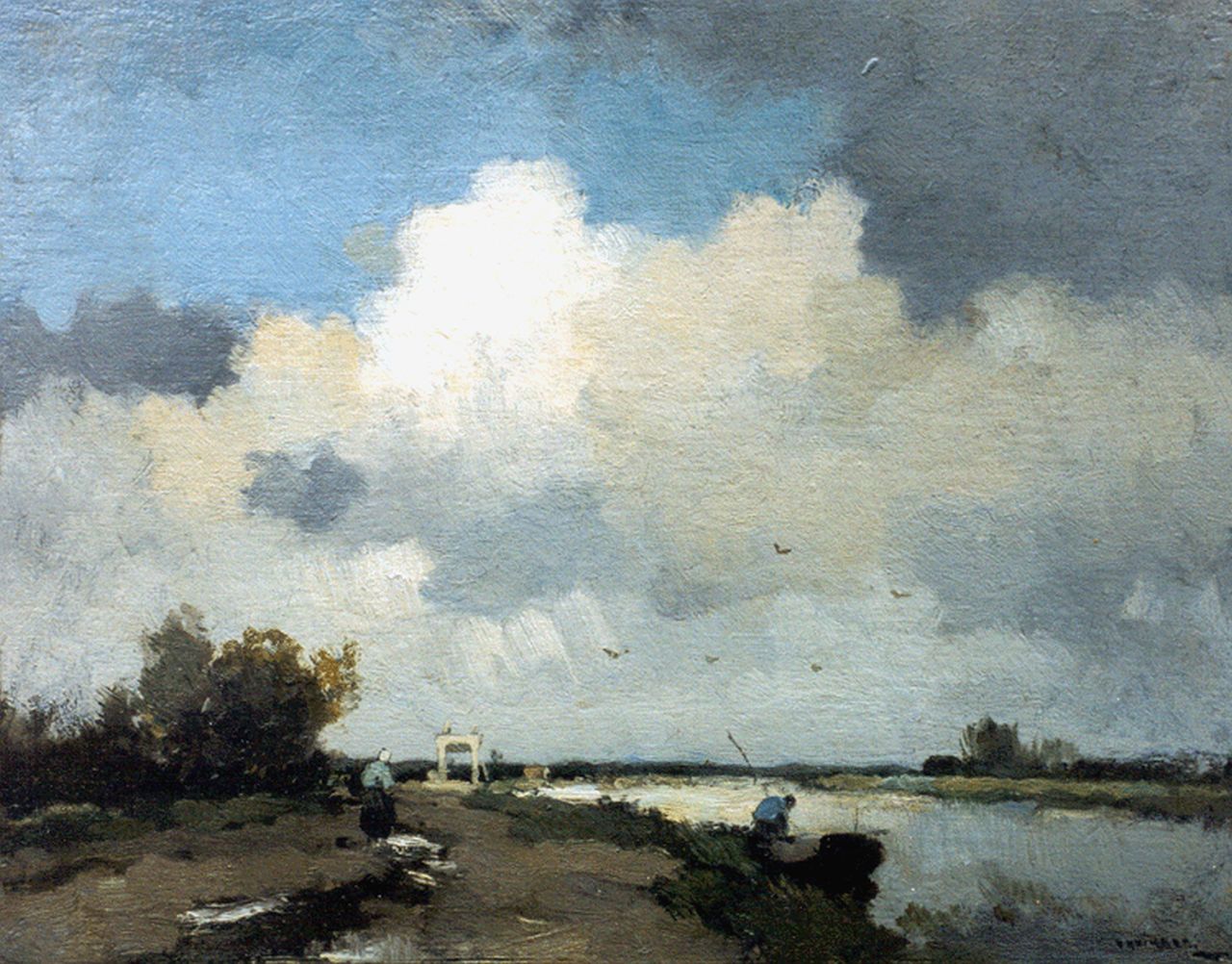 Knikker A. | Aris Knikker, Polderlandschap met ophaalbrug, olieverf op schildersboard 25,0 x 31,2 cm, gesigneerd rechtsonder Knikker A. | Aris Knikker, Polderlandschap met ophaalbrug, olieverf op schildersboard 25,0 x 31,2 cm, gesigneerd rechtsonder