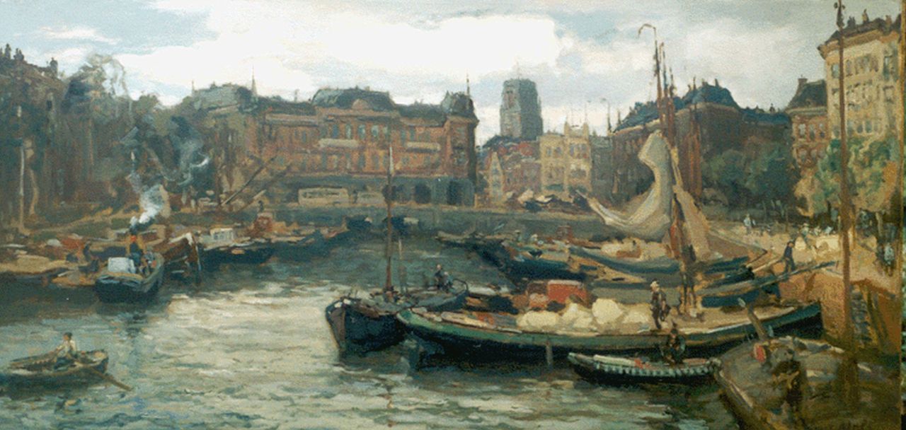 Moll E. | Evert Moll, De Oude Haven in Rotterdam met het Plan C - gebouw, olieverf op doek 76,3 x 151,6 cm, gesigneerd rechtsonder Moll E. | Evert Moll, De Oude Haven in Rotterdam met het Plan C - gebouw, olieverf op doek 76,3 x 151,6 cm, gesigneerd rechtsonder