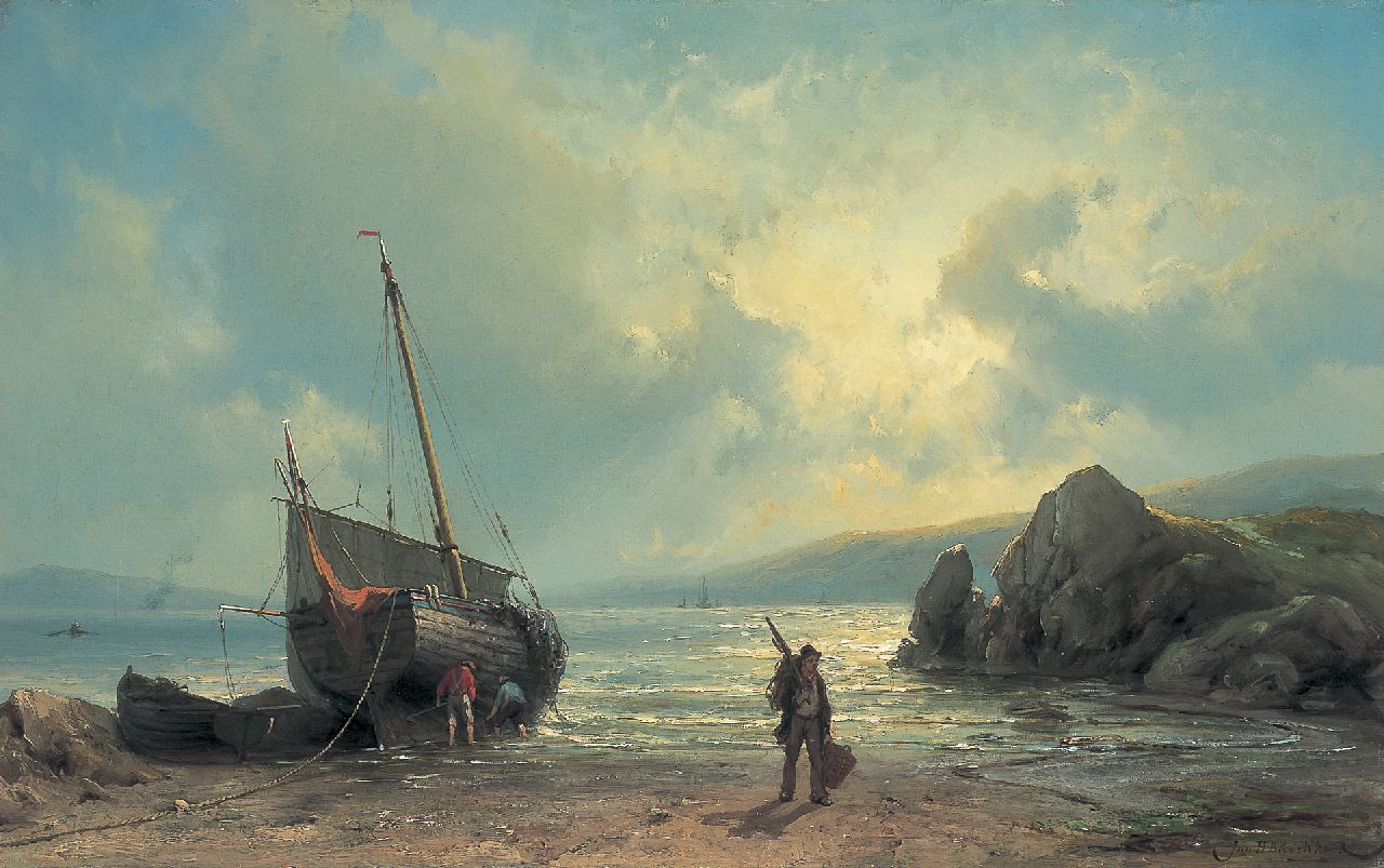 Koekkoek J.H.B. | Johannes Hermanus Barend 'Jan H.B.' Koekkoek, Vissersboot op het strand, olieverf op doek 42,0 x 67,2 cm, gesigneerd rechtsonder Koekkoek J.H.B. | Johannes Hermanus Barend 'Jan H.B.' Koekkoek, Vissersboot op het strand, olieverf op doek 42,0 x 67,2 cm, gesigneerd rechtsonder