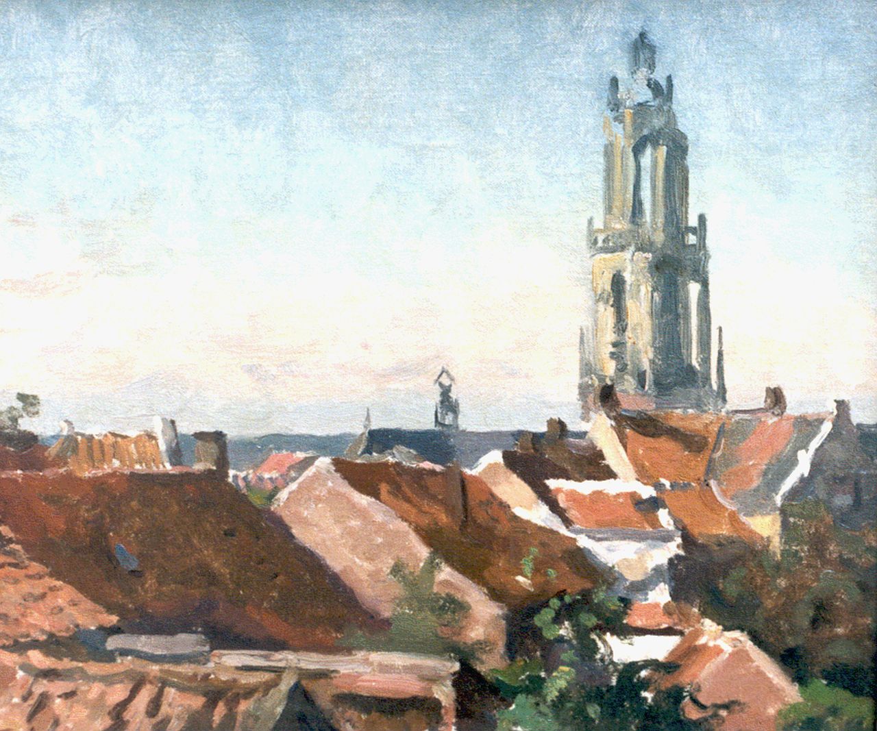 Tholen W.B. | Willem Bastiaan Tholen, Impressie van Rhenen met Cuneratoren, olieverf op doek op paneel 26,2 x 30,7 cm, gesigneerd linksonder Tholen W.B. | Willem Bastiaan Tholen, Impressie van Rhenen met Cuneratoren, olieverf op doek op paneel 26,2 x 30,7 cm, gesigneerd linksonder