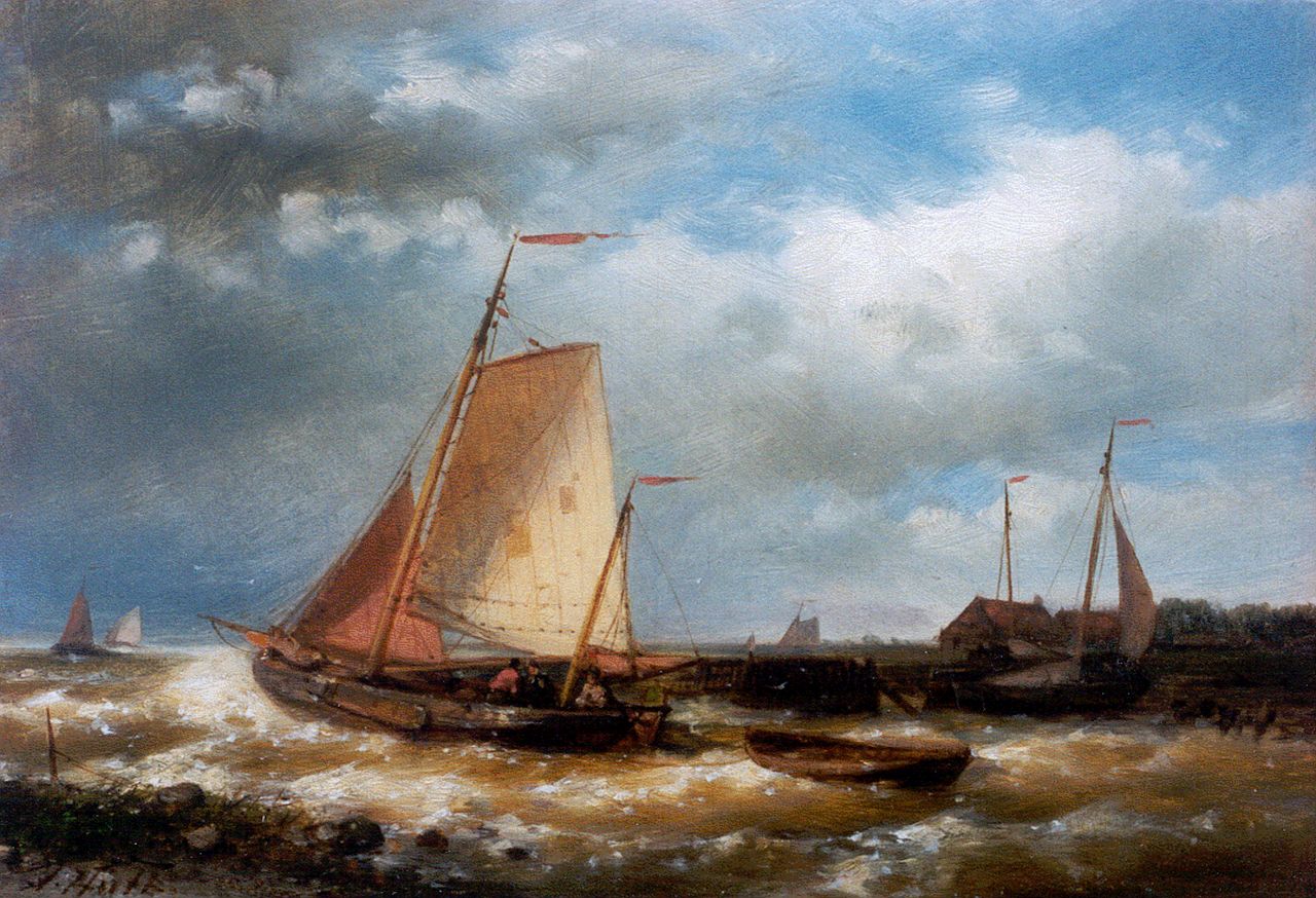 Hulk A.  | Abraham Hulk, Aan de monding van de rivier, olieverf op paneel 18,0 x 25,5 cm, gesigneerd linksonder