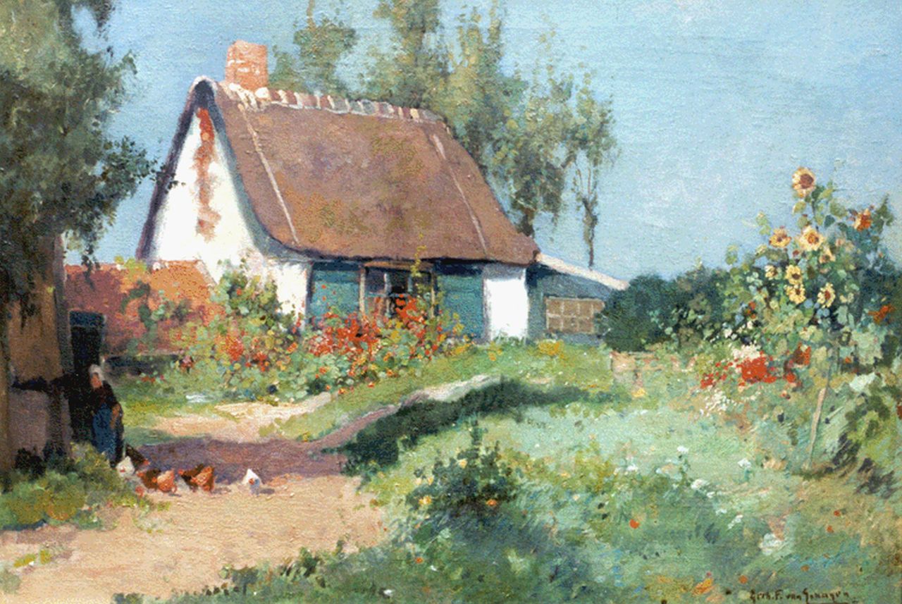 Schagen G.F. van | Gerbrand Frederik van Schagen, Boerenerfje in bloei, olieverf op doek 44,3 x 64,0 cm, gesigneerd rechtsonder