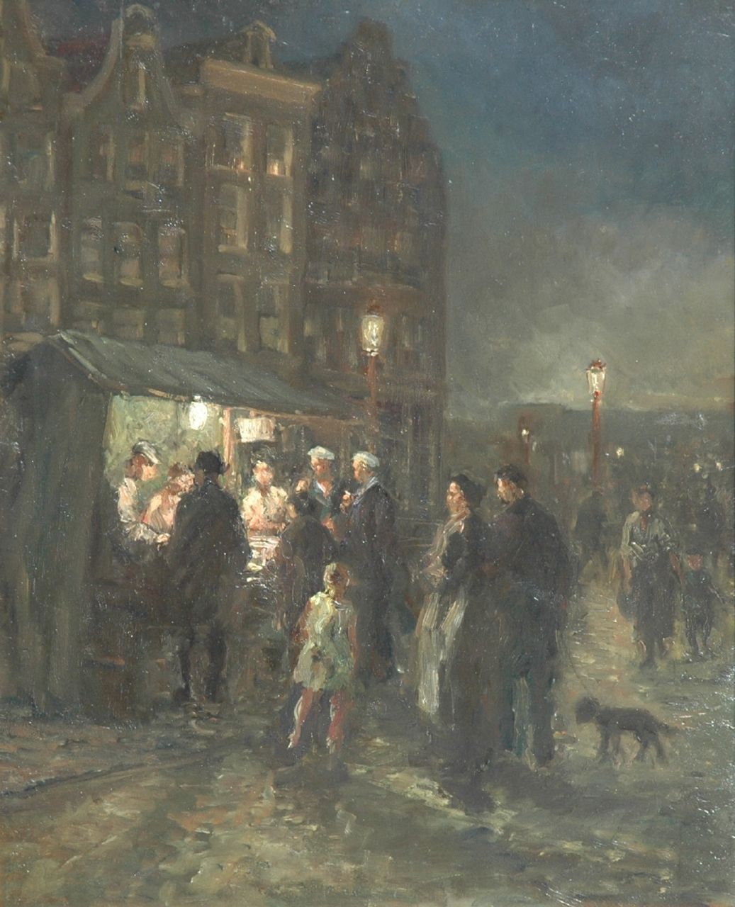 Staller G.J.  | Gerard Johan Staller, Stalletje bij avond, Amsterdam, olieverf op paneel 43,3 x 35,3 cm