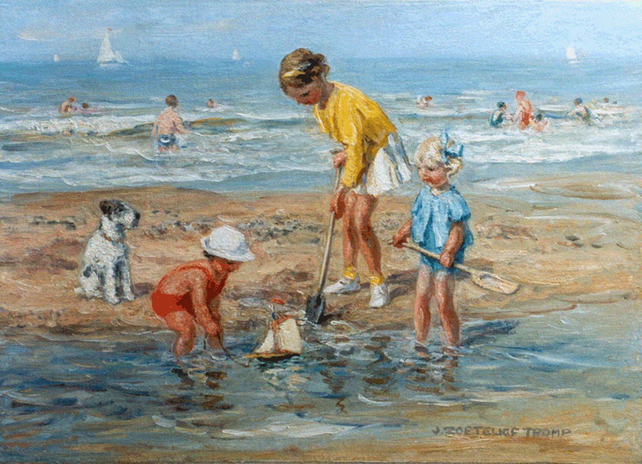 Zoetelief Tromp J.  | Johannes 'Jan' Zoetelief Tromp, Zomers strandvermaak in Katwijk, olieverf op doek 35,5 x 50,8 cm, gesigneerd rechtsonder