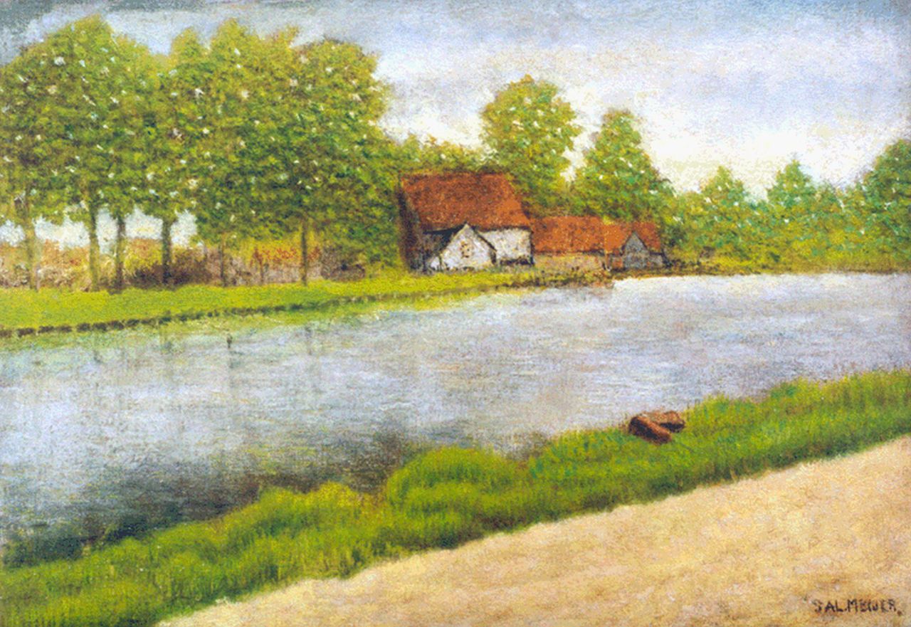 Meijer S. | Salomon 'Sal' Meijer, Boerderij in Ouderkerk aan de Amstel, olieverf op paneel 18,9 x 27,0 cm, gesigneerd rechtsonder en verso gedateerd 1940 Meijer S. | Salomon 'Sal' Meijer, Boerderij in Ouderkerk aan de Amstel, olieverf op paneel 18,9 x 27,0 cm, gesigneerd rechtsonder en verso gedateerd 1940
