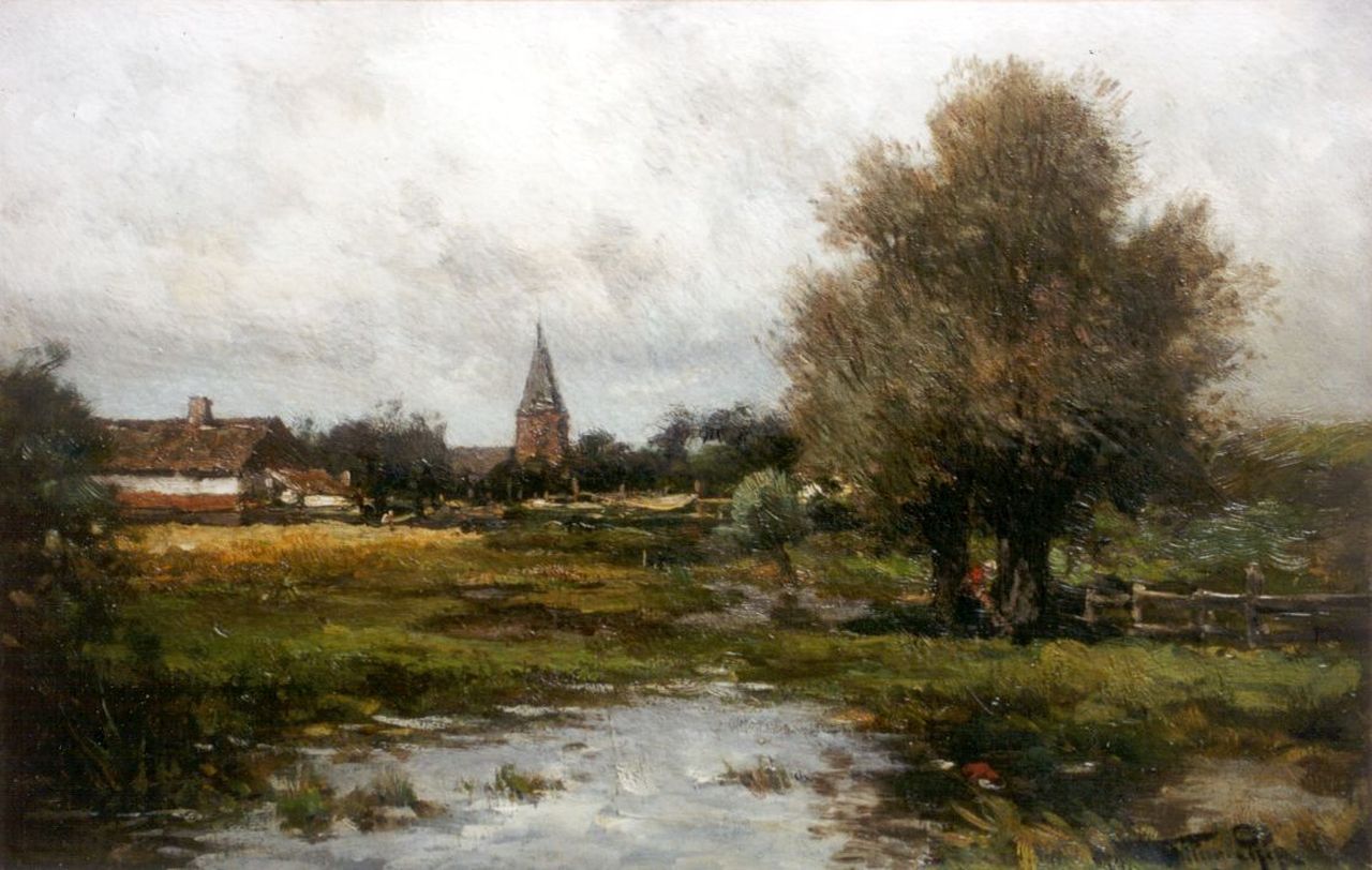 Rip W.C. | 'Willem' Cornelis Rip, Na den regen; Gezicht op 't dorp Neerlangel, olieverf op doek 32,6 x 50,3 cm, gesigneerd rechtsonder + verso Rip W.C. | 'Willem' Cornelis Rip, Na den regen; Gezicht op 't dorp Neerlangel, olieverf op doek 32,6 x 50,3 cm, gesigneerd rechtsonder + verso