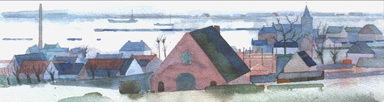 Bitter T. | Theodorus 'Theo' Bitter, Gezicht op de Rijn bij Oosterbeek, aquarel op papier 10,3 x 32,0 cm, gesigneerd linksonder en verso en gedateerd '52 Bitter T. | Theodorus 'Theo' Bitter, Gezicht op de Rijn bij Oosterbeek, aquarel op papier 10,3 x 32,0 cm, gesigneerd linksonder en verso en gedateerd '52