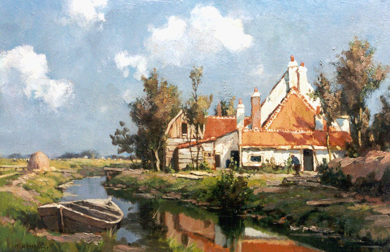 Wesseling H.J.  | Hendrik Jan Wesseling, Boerenwoning aan een vaart, olieverf op doek 46,9 x 71,9 cm, gesigneerd linksonder