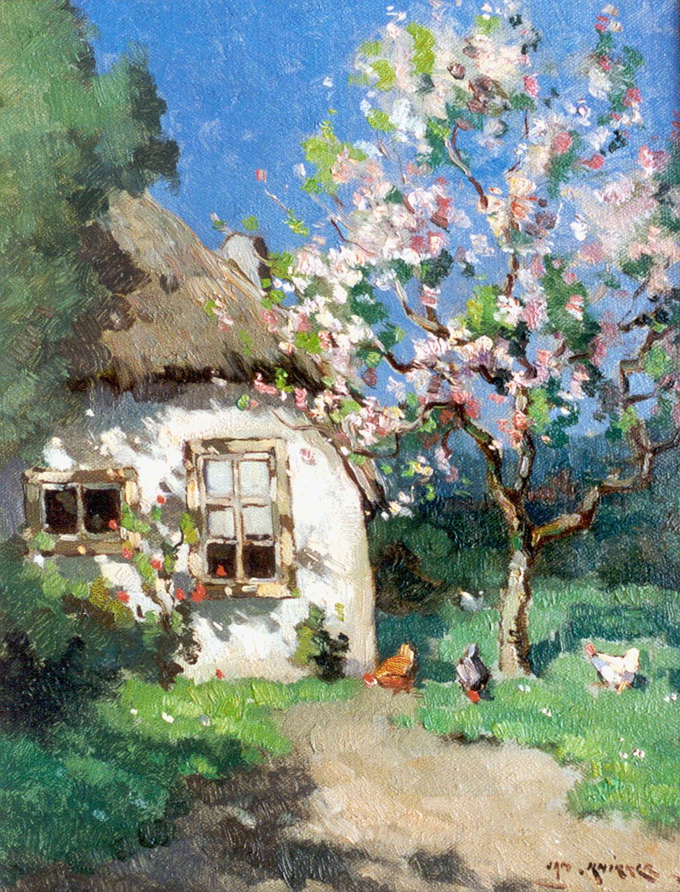 Knikker sr. J.S. | 'Jan' Simon Knikker sr., Boerenerfje in de lente, olieverf op doek 29,9 x 23,8 cm, gesigneerd rechtsonder Knikker sr. J.S. | 'Jan' Simon Knikker sr., Boerenerfje in de lente, olieverf op doek 29,9 x 23,8 cm, gesigneerd rechtsonder