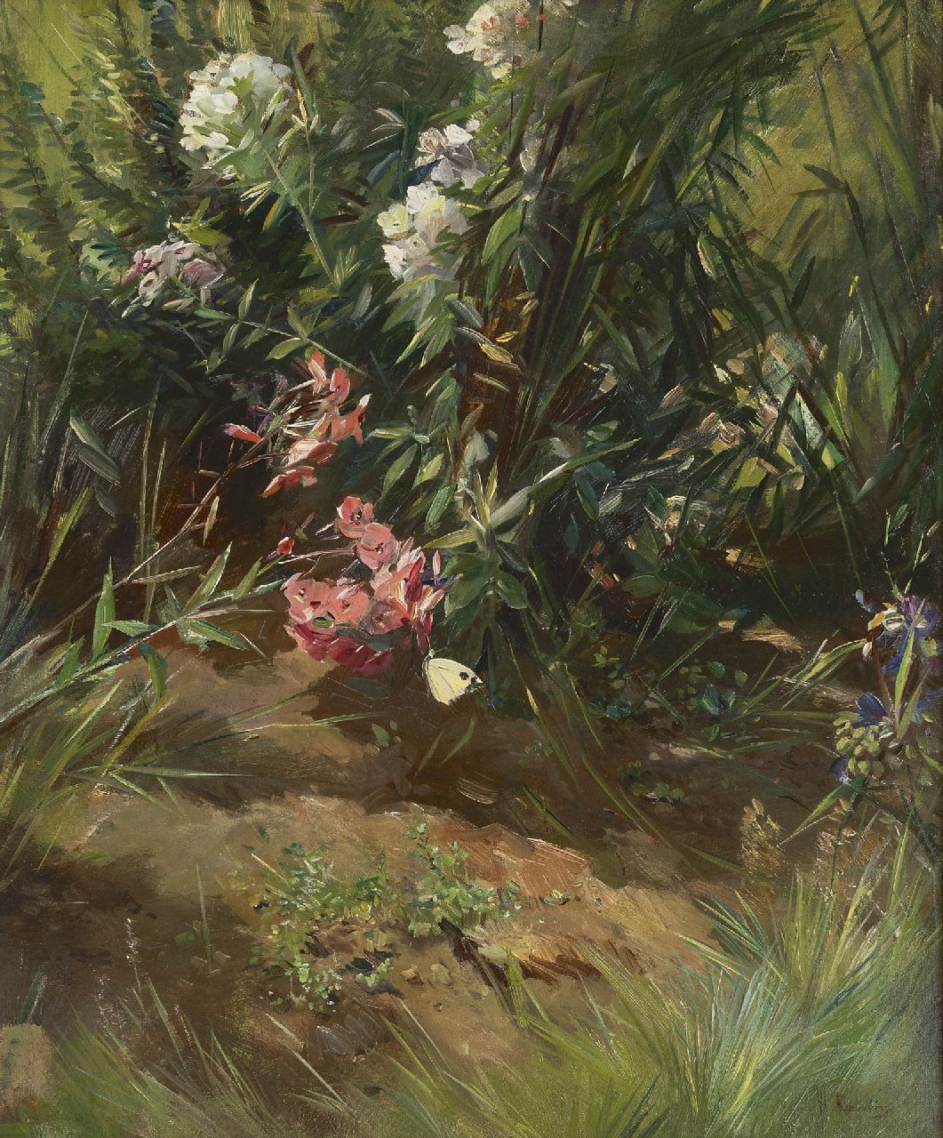 Korteling W. | Willem Korteling | Schilderijen te koop aangeboden | Bloemrijk struikgewas met vlinder, olieverf op doek 60,2 x 50,2 cm, gesigneerd rechtsonder Korteling W. | Willem Korteling | Schilderijen te koop aangeboden | Bloemrijk struikgewas met vlinder, olieverf op doek 60,2 x 50,2 cm, gesigneerd rechtsonder