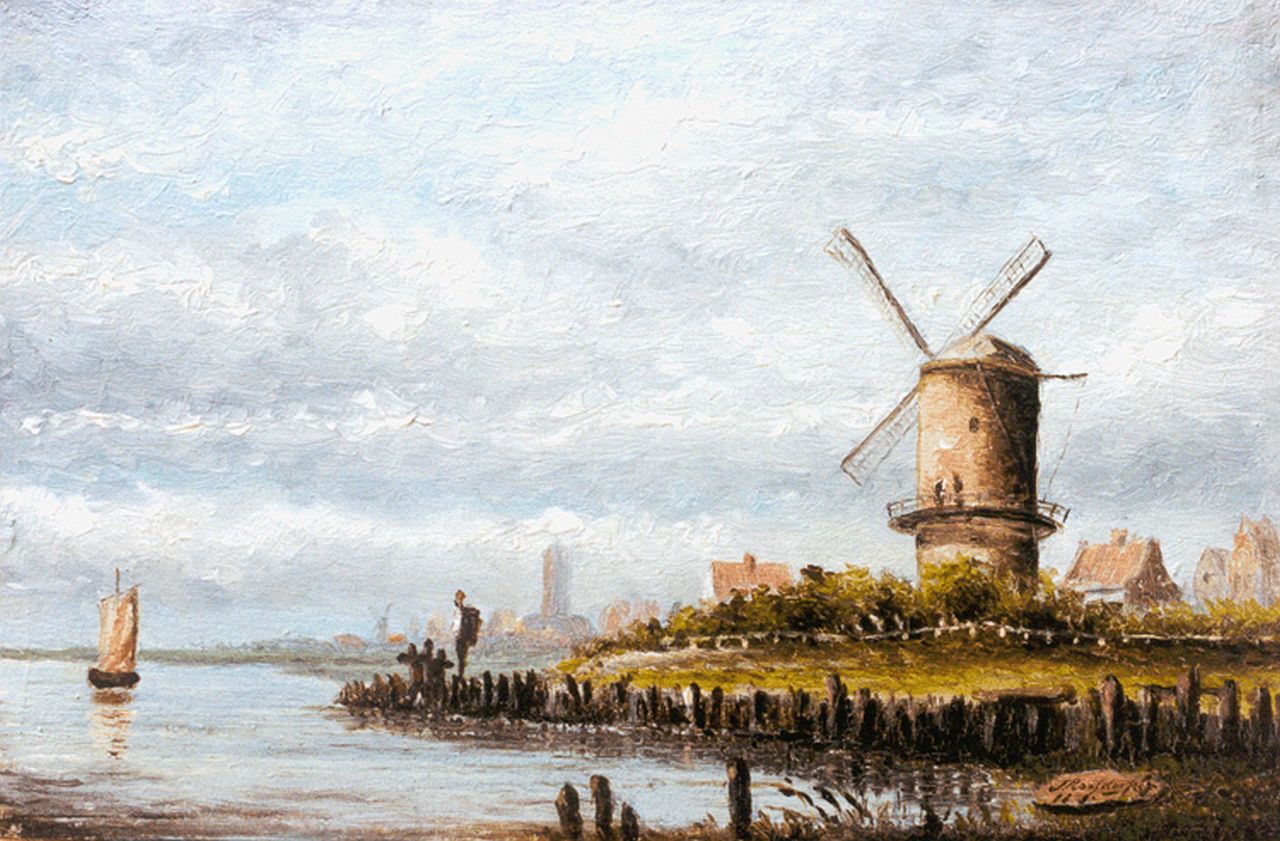 Roosdorp F. | Frederik Roosdorp, Rivierlandschap met molen, Wijk bij Duurstede, olieverf op paneel 13,1 x 19,9 cm, gesigneerd rechtsonder en onduidelijk gedateerd 18..9 Roosdorp F. | Frederik Roosdorp, Rivierlandschap met molen, Wijk bij Duurstede, olieverf op paneel 13,1 x 19,9 cm, gesigneerd rechtsonder en onduidelijk gedateerd 18..9