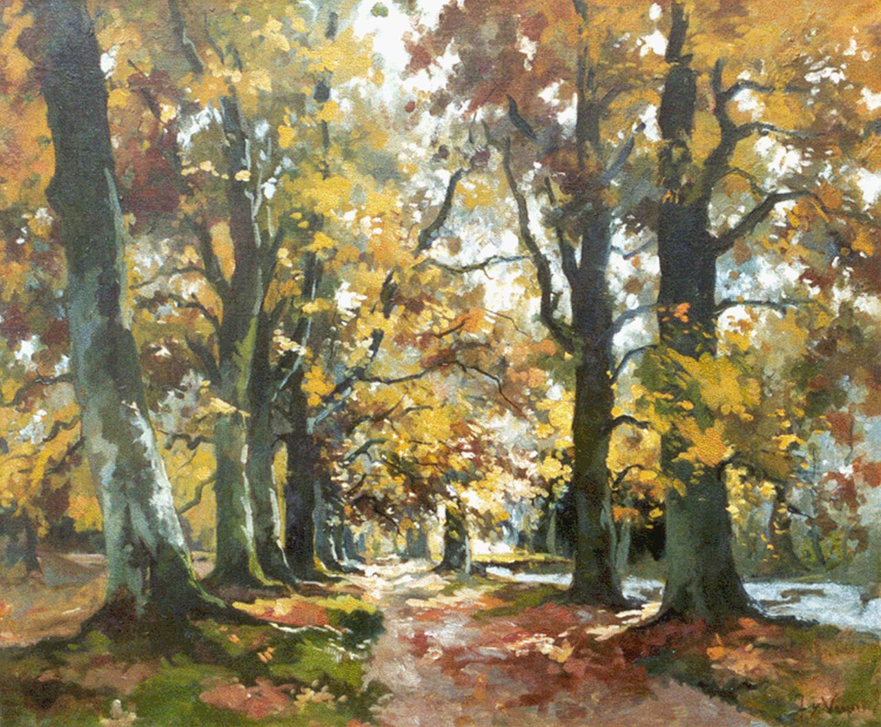 Vuuren J. van | Jan van Vuuren, Herfstlandschap, olieverf op doek 50,2 x 60,4 cm, gesigneerd rechtsonder Vuuren J. van | Jan van Vuuren, Herfstlandschap, olieverf op doek 50,2 x 60,4 cm, gesigneerd rechtsonder