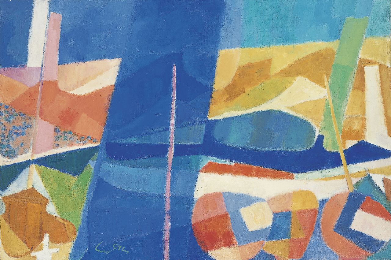 Alix Y. | Yves Alix, Dans le port, olieverf op doek 54,3 x 81,2 cm, gesigneerd links van het midden. en verso gedateerd 1963 Alix Y. | Yves Alix, Dans le port, olieverf op doek 54,3 x 81,2 cm, gesigneerd links van het midden. en verso gedateerd 1963