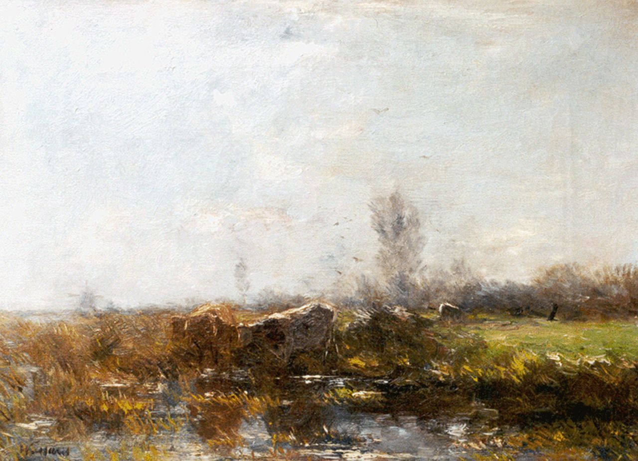 Maris W. | Willem Maris, Drinkende koeien, olieverf op doek 32,5 x 43,8 cm, gesigneerd linksonder Maris W. | Willem Maris, Drinkende koeien, olieverf op doek 32,5 x 43,8 cm, gesigneerd linksonder