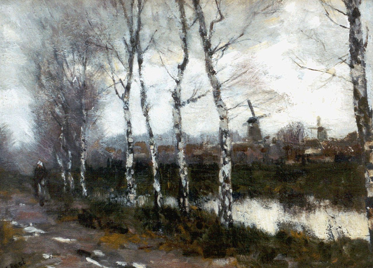 Soest L.W. van | 'Louis' Willem van Soest, Herfstlandschap met figuur op een landweg, olieverf op doek op schildersboard 34,0 x 46,2 cm Soest L.W. van | 'Louis' Willem van Soest, Herfstlandschap met figuur op een landweg, olieverf op doek op schildersboard 34,0 x 46,2 cm