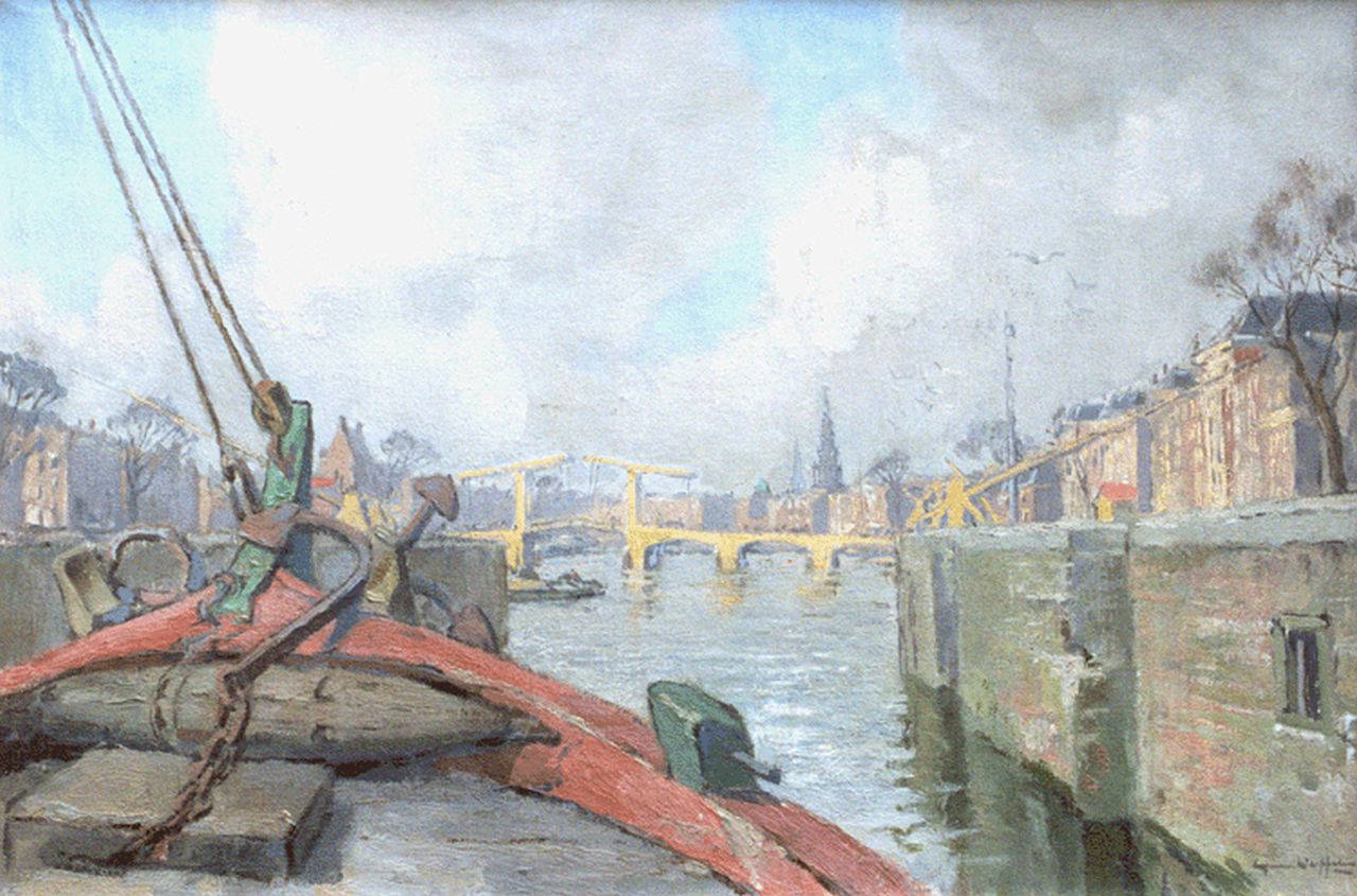 Duffelen G. van | Gerrit van Duffelen, Gezicht op de Magere Brug vanaf een boot op de Amstel, olieverf op doek 40,8 x 60,5 cm, gesigneerd rechtsonder en te dateren ca 1946 Duffelen G. van | Gerrit van Duffelen, Gezicht op de Magere Brug vanaf een boot op de Amstel, olieverf op doek 40,8 x 60,5 cm, gesigneerd rechtsonder en te dateren ca 1946